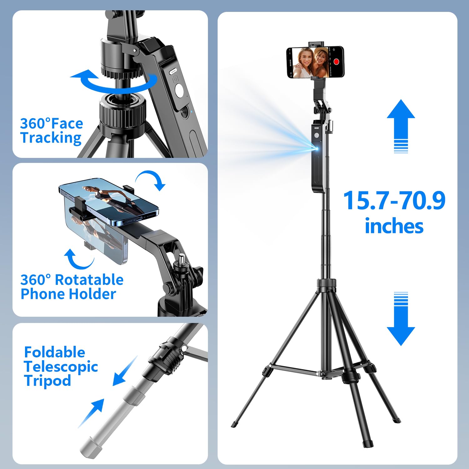 Upgraded Auto Face Tracking Tripod 360 Rotation With Stand, 10 Rgb Ring Light Phone Tripod & Selfie Stick With Remote And Gestur