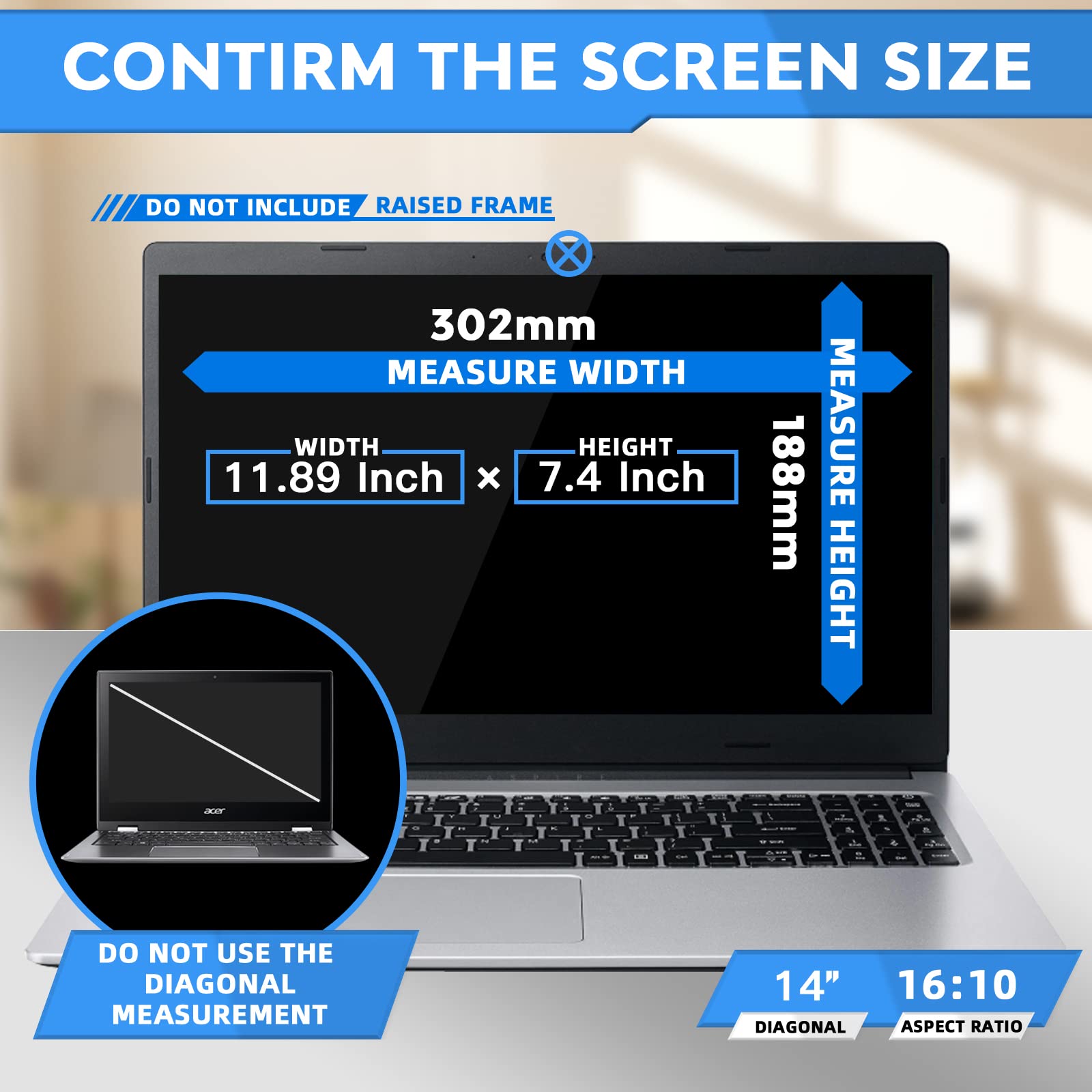 Zoegaa Laptop Privacy Screen 14 Inch, Privacy Screen 16 10 Compatible With Lenovo/Hp/Envy/Dell/Acer/Asus/Thinkpad,16:10 Aspect R