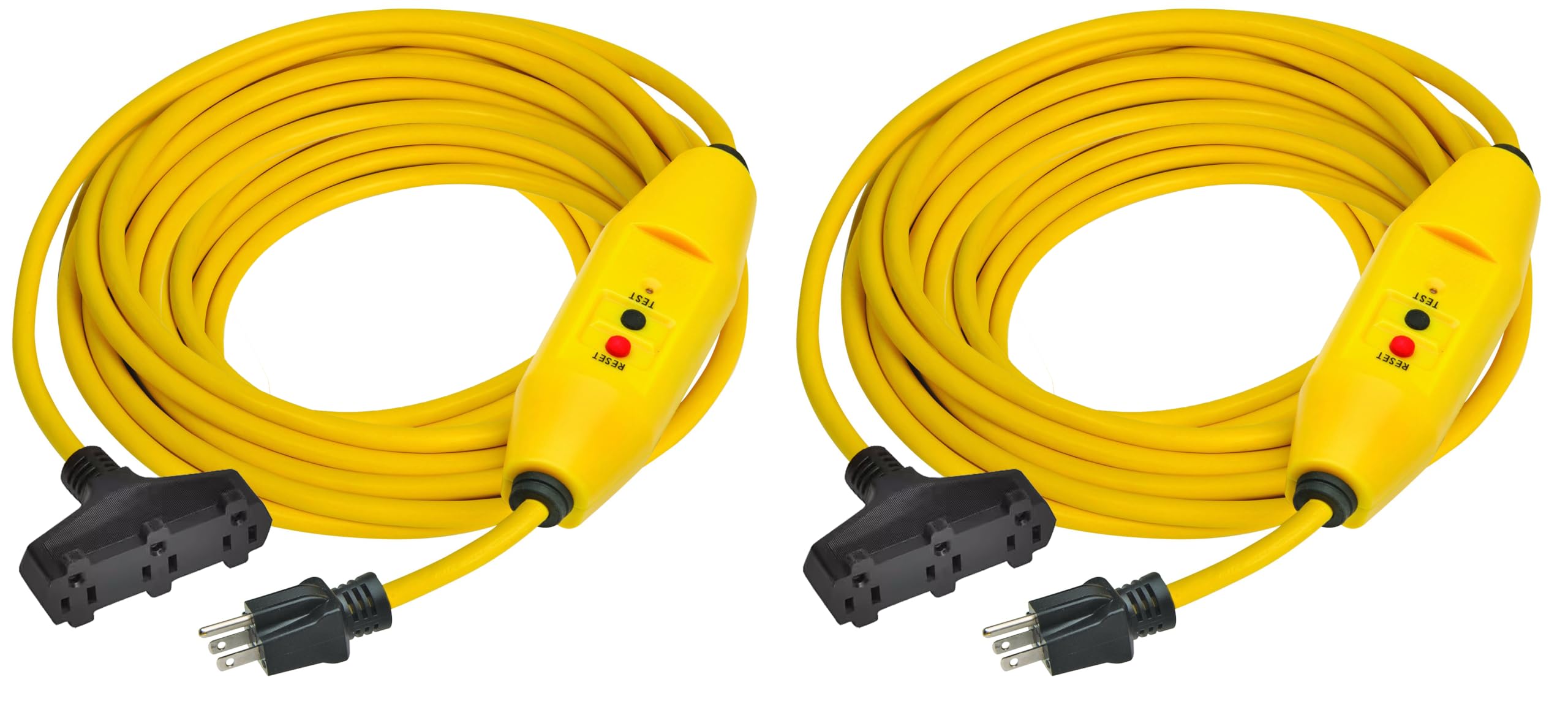 Electriduct GFCI Power Extension Cord 3 Outlets UL Outdoor Waterproof 15 Amp 12 Gauge Auto Reset GFI Adapter - 50FT Cord (2 Pack