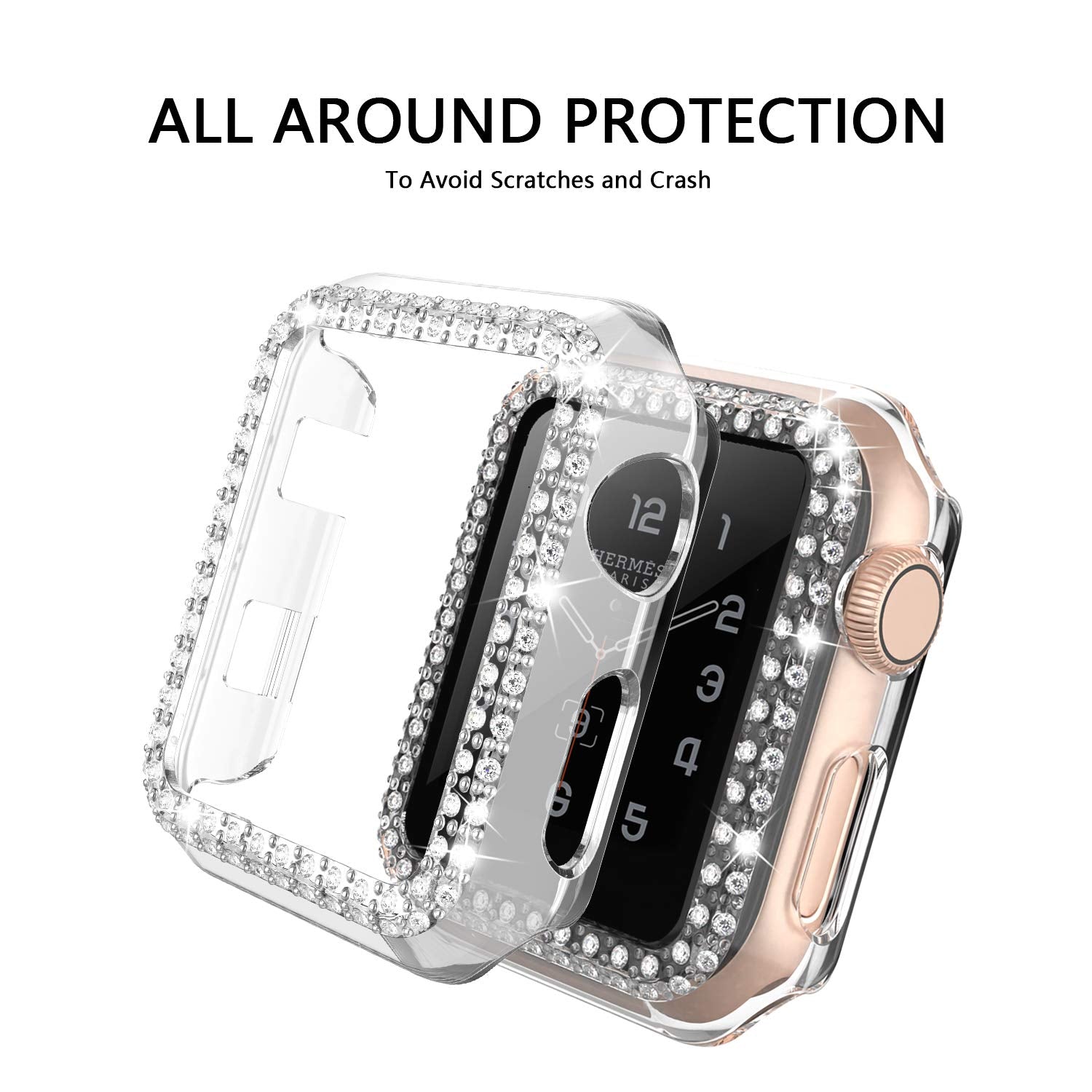 Adepoy Compatible For Apple Watch Case 38Mm Series 3/2/1 Bling Rhinestone Apple Watch Protective Case Bumper Frame Case Cover Fo