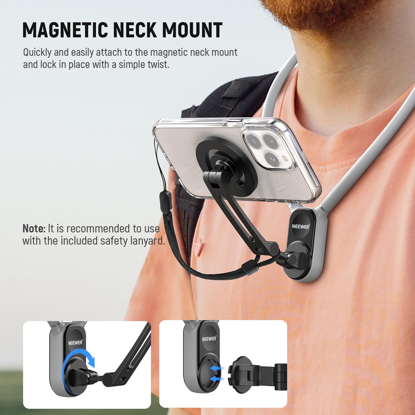 Neewer Magnetic Neck Holder For Action Camera Phone Hands Free Neck Tripod Chest Mount Compatible With Gopro Dji Insta360 Iphone
