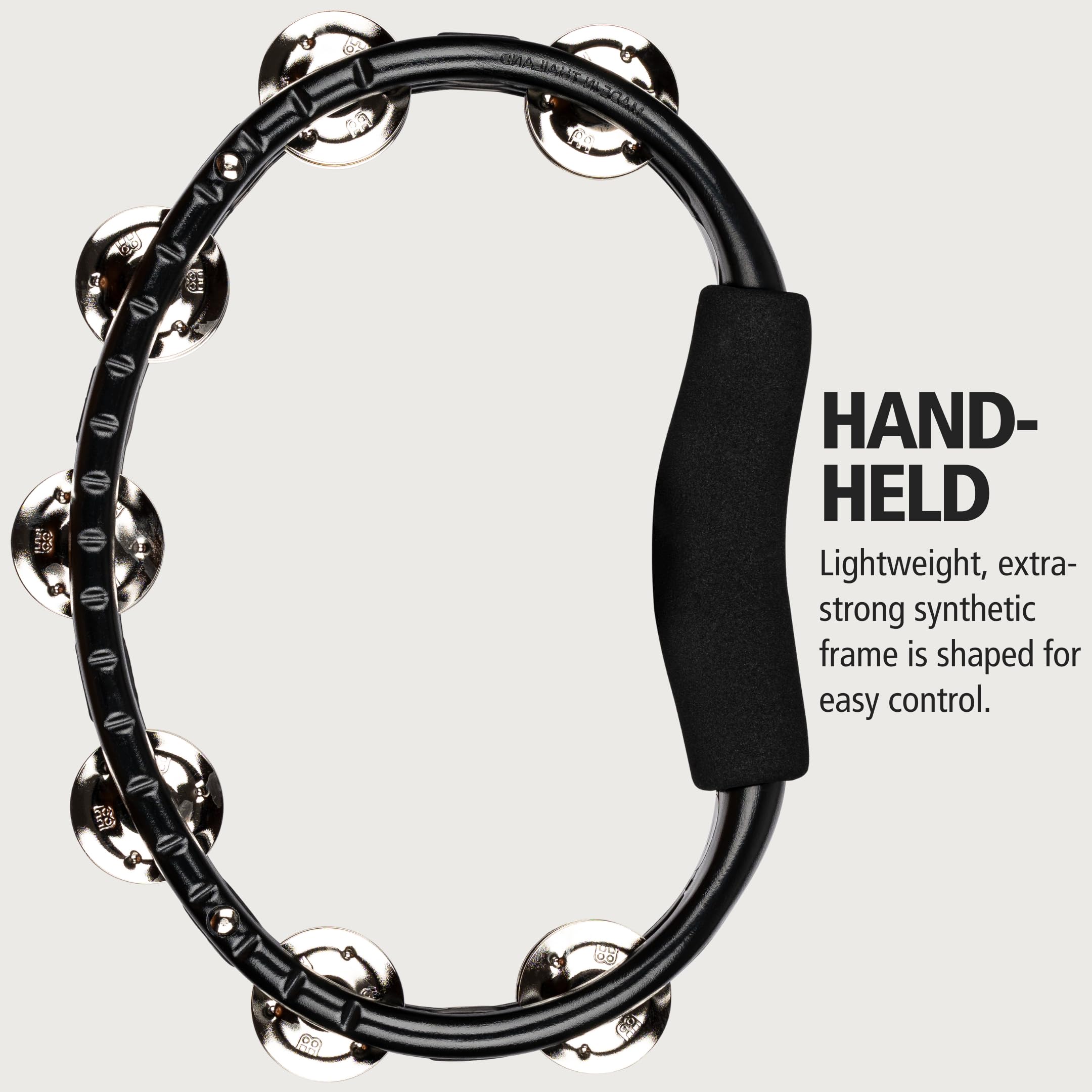 Meinl Percussion Traditional Handheld Tambourine Musical Instrument For Recording Or Live � Not Made In China � Double Row Jingles, 2 Year Warranty (Tmt1 Bk)