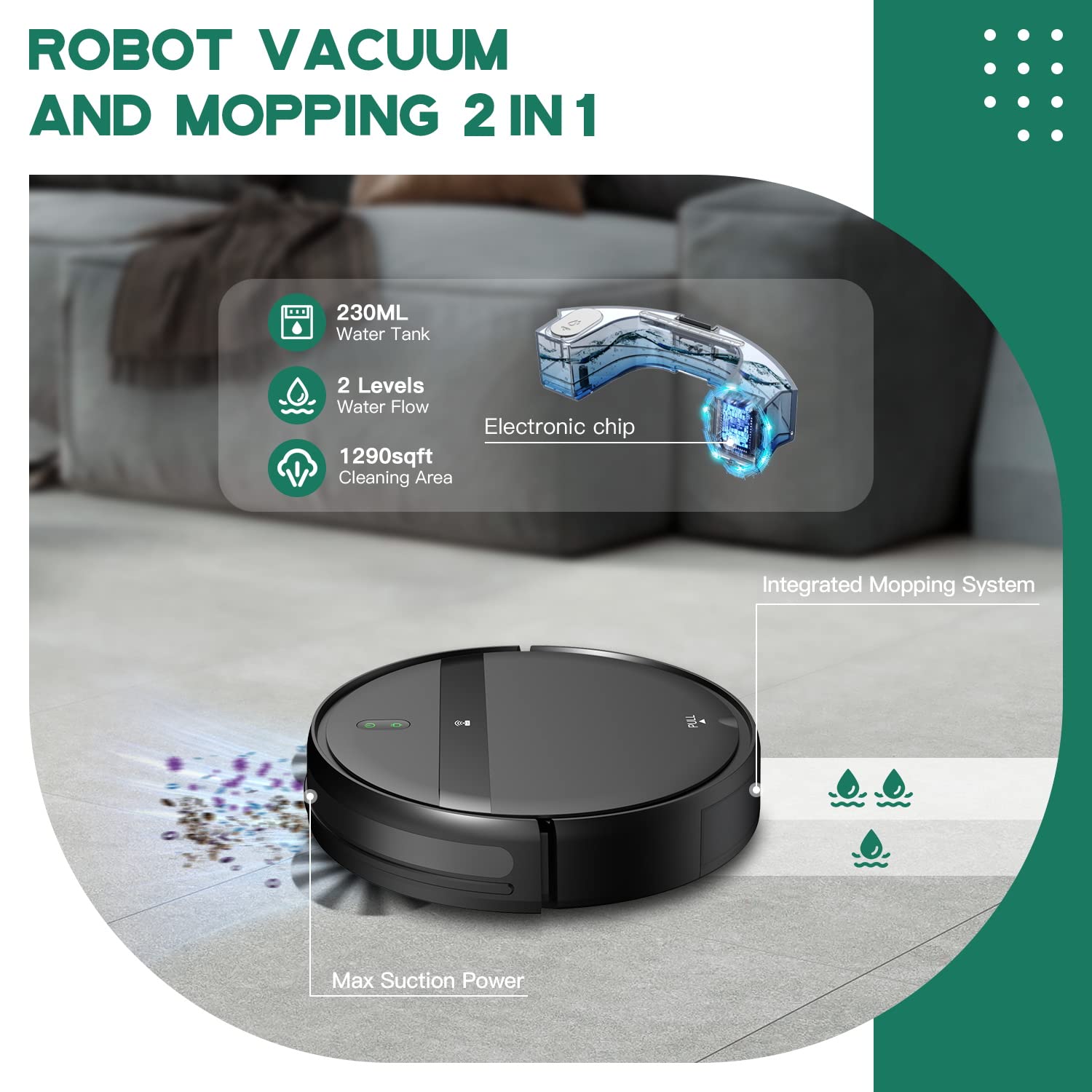 Kilgone Robot Vacuum And Mop Combo 2300Pa For Pet Hair | Robotic Vacuum Cleaner With Wifi/Alexa/App | Auto Recharge & Tangle-Fre