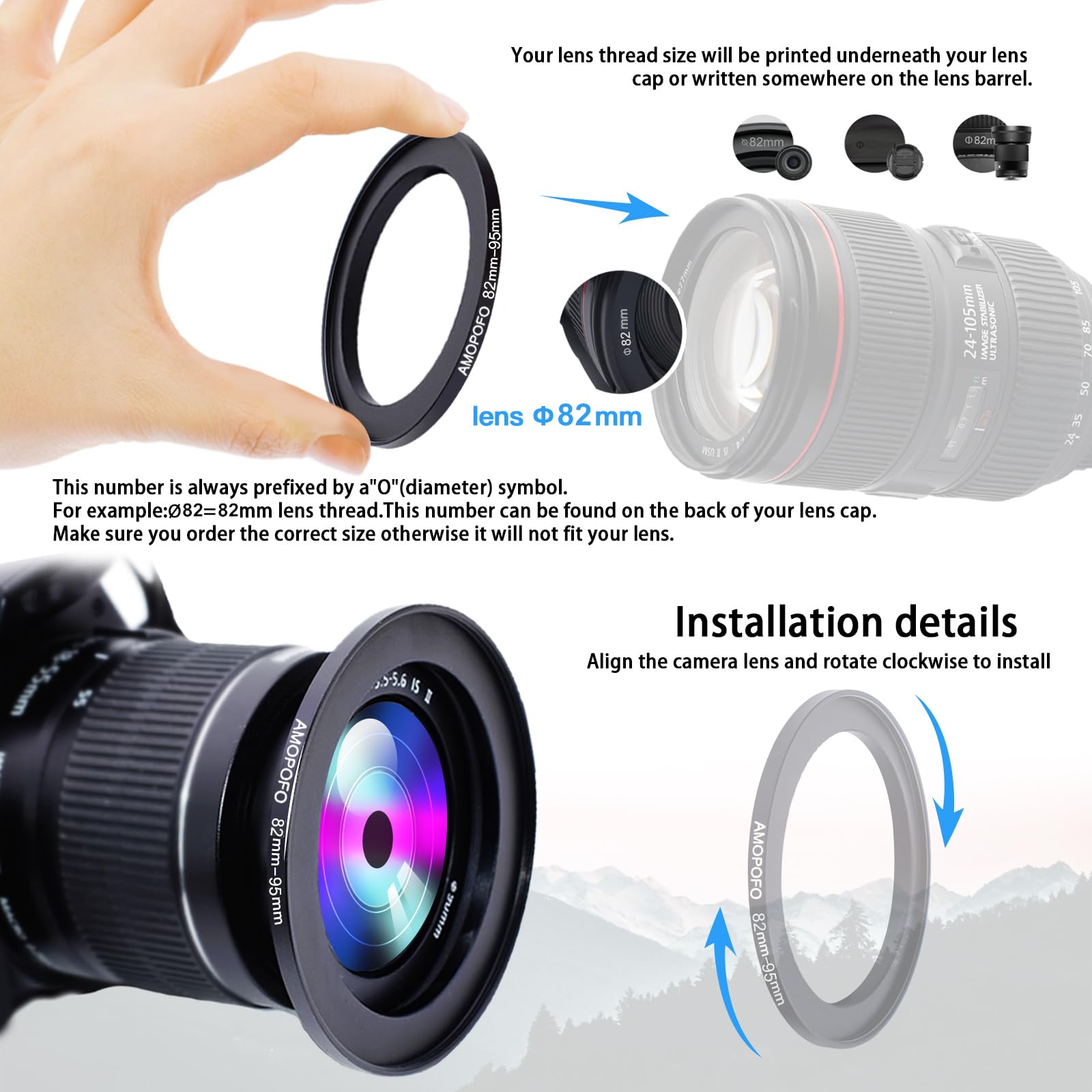 82Mm To 95Mm Step Up Ring Filter Adapter Metal Step Up Ring,Compatible With All 82Mm Camera Lens & 95Mm Uv,Nd,Cpl Accessories,Made Of Cnc Machined Aluminum(82 95Mm)
