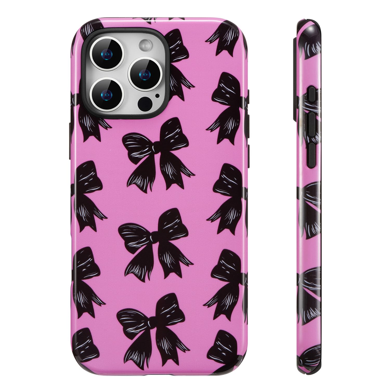 QLTYPRI Case for iPhone 15 Pro Max, Aesthetic Black Ribbon Bow Phone Case for Girls Women, Protective Hybrid 2-Layer Hard Shell 