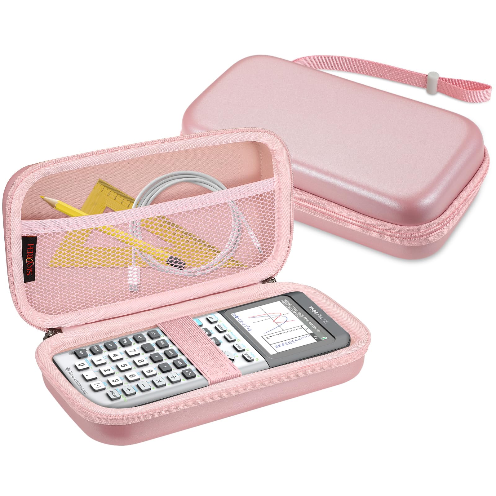 Skyreh Graphing Calculator Carrying Case For Ti 84 Plus Ce, Hard Eva Shockproof Protective Case For Texas Instruments Ti 84 Plus Ce/Ti 83 Plus Ce/Ti Nspire Cx Ii Cas/Tl Nspire Cx Ll (Rose Gold)