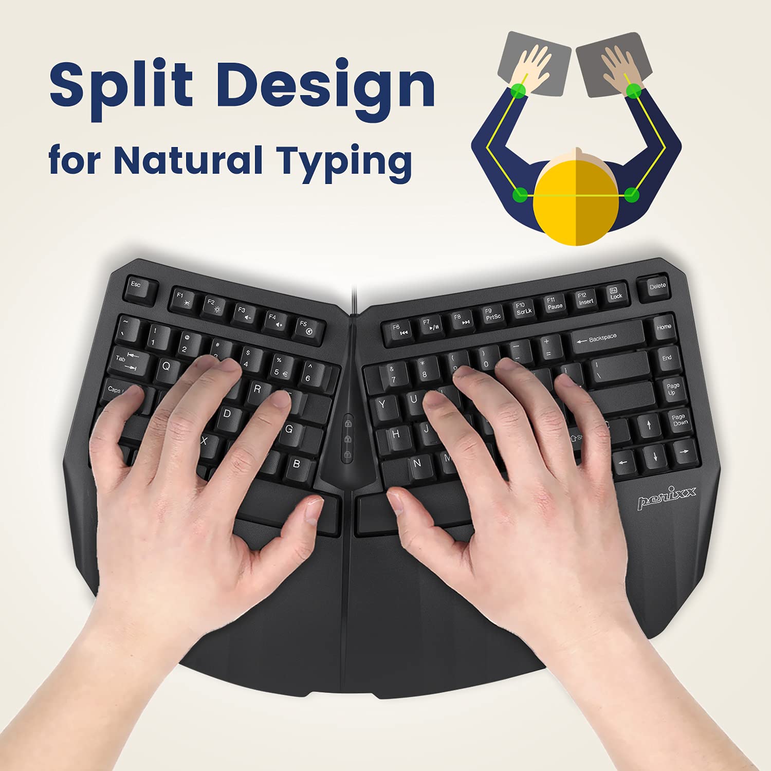 Perixx Periboard 413B Us, Wired Usb Ergonomic Compact Split Keyboard   15.75X10.83X2.17 Inches Tkl Design   Black   Us English