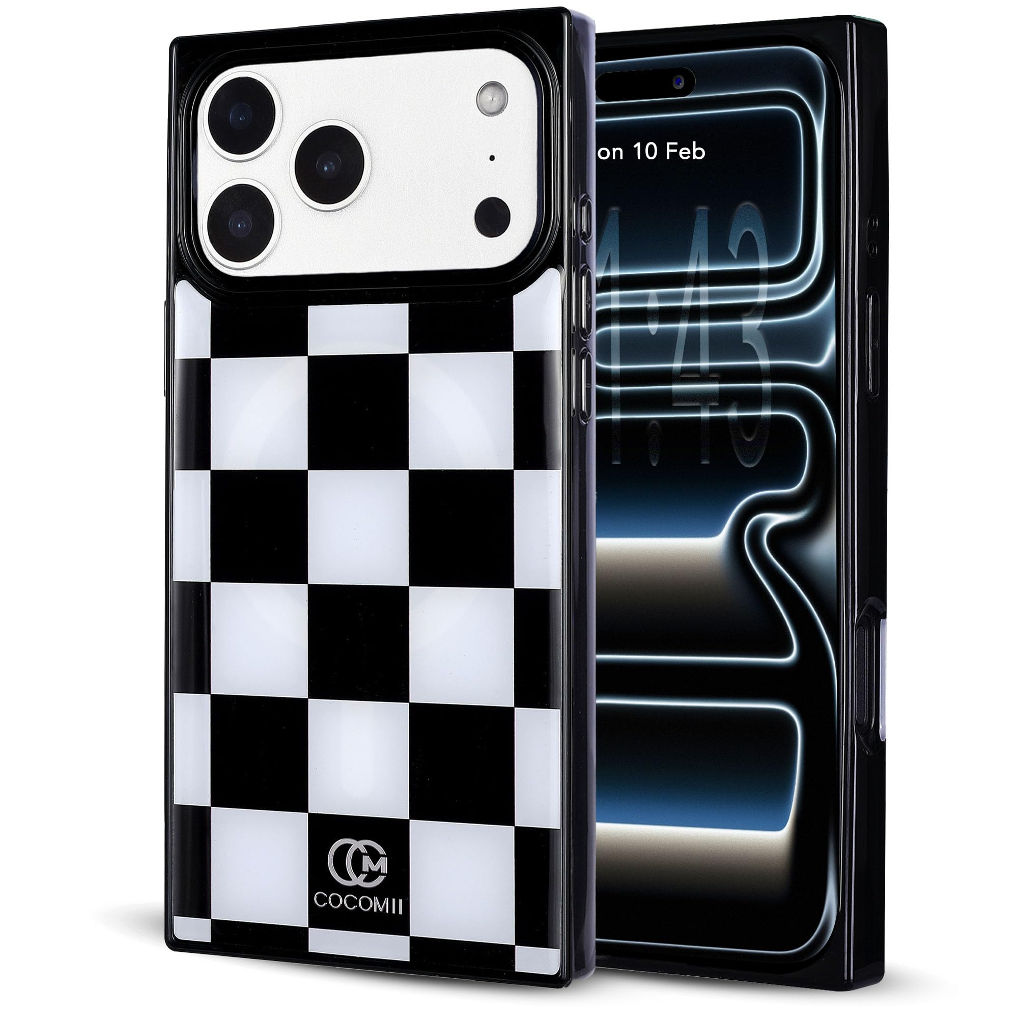 COCOMII Rectangle Case for iPhone 17 Pro Max, Compatible with MagSafe, Monochrome Checkered