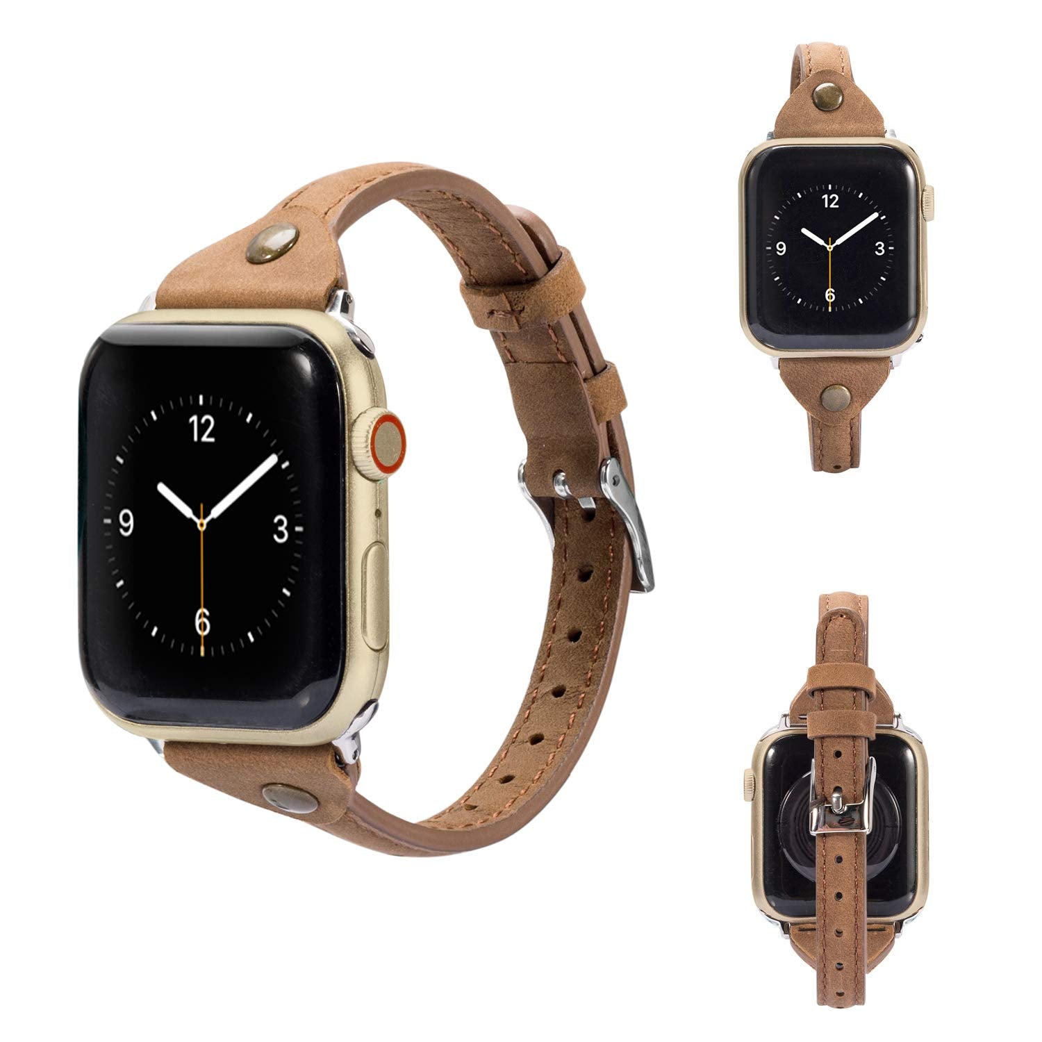 Wearlizer Scrub Deep Brown Leather Compatible With Apple Watch Slim Leather Band 42Mm 44Mm 45Mm 49Mm(Ultra) For Women Men Strap