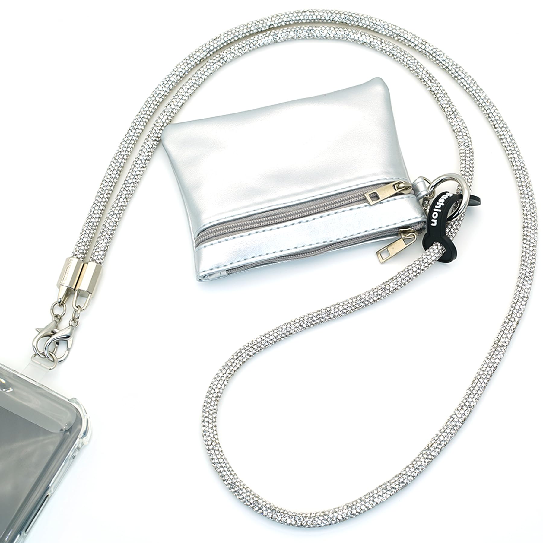 ESSSO Clip and Go Strap for Phone with Wallet Crossbody - Bling Crystal Phone Strap Crossbody with Pouch for All Phones, Redefin