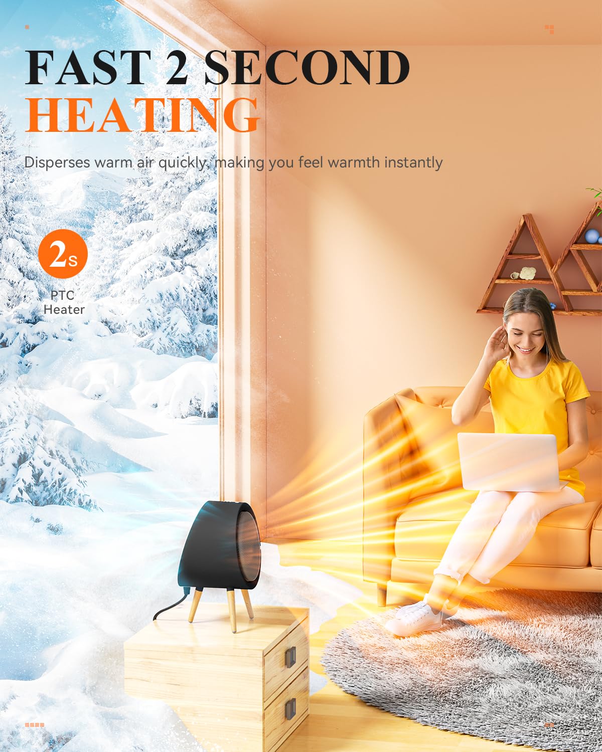 Gaiatop Space Heater, Cute And Powerful, 1000W Small Electric Heaters For Indoor Use, 3 Modes Ptc Ceramic Fast Heating, Overheat