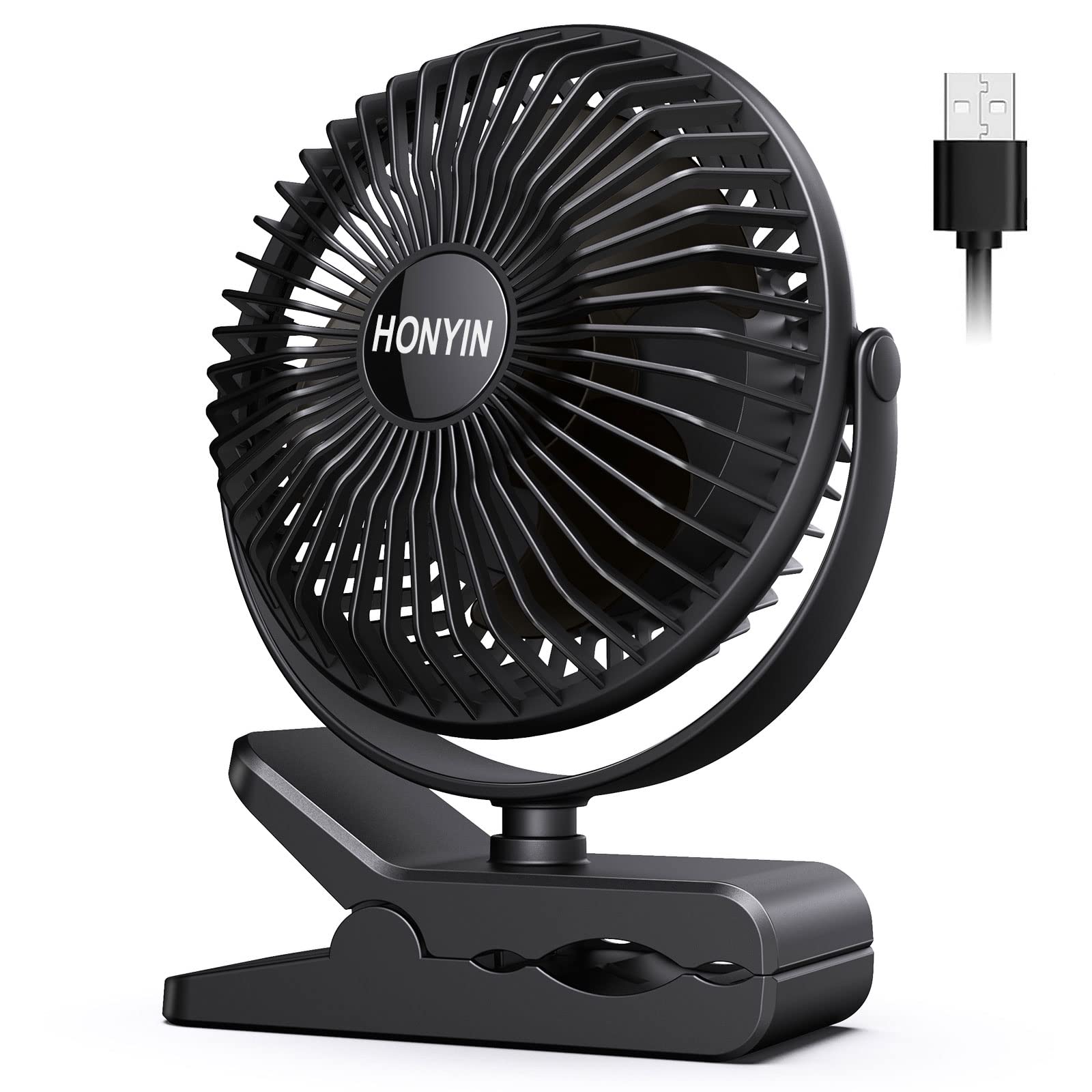 Honyin 6 Clip On Fan, 720A Rotation Small Desk & Clip Fan, Personal Cooling Fan With Sturdy Clamp, 3 Speeds, Quiet Little Fan By