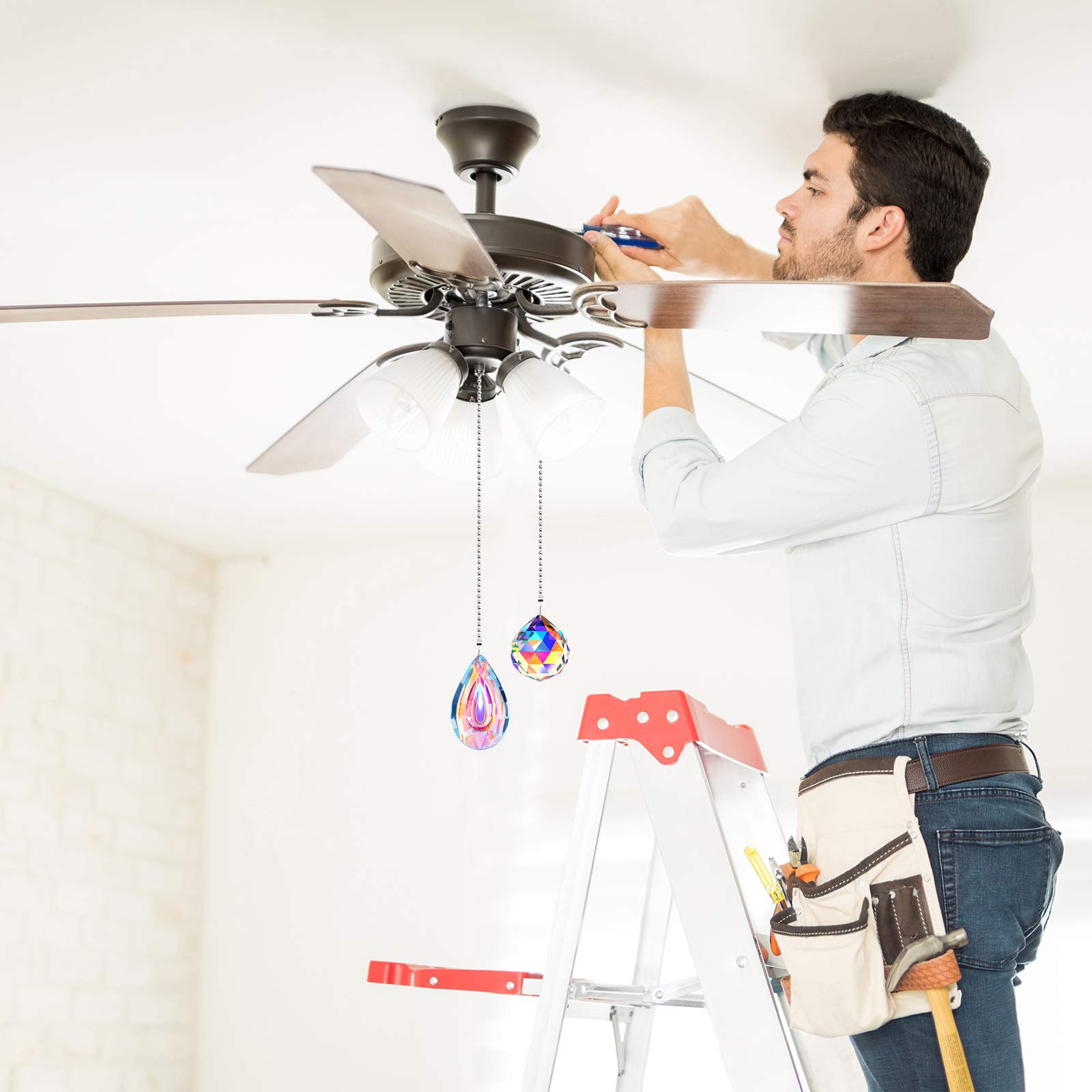 4 Pieces Crystal Ceiling Fan Pull Chain Rainbow Pull Chain Extension With Connector For Bathroom Toilet Light Ceiling Light Fan