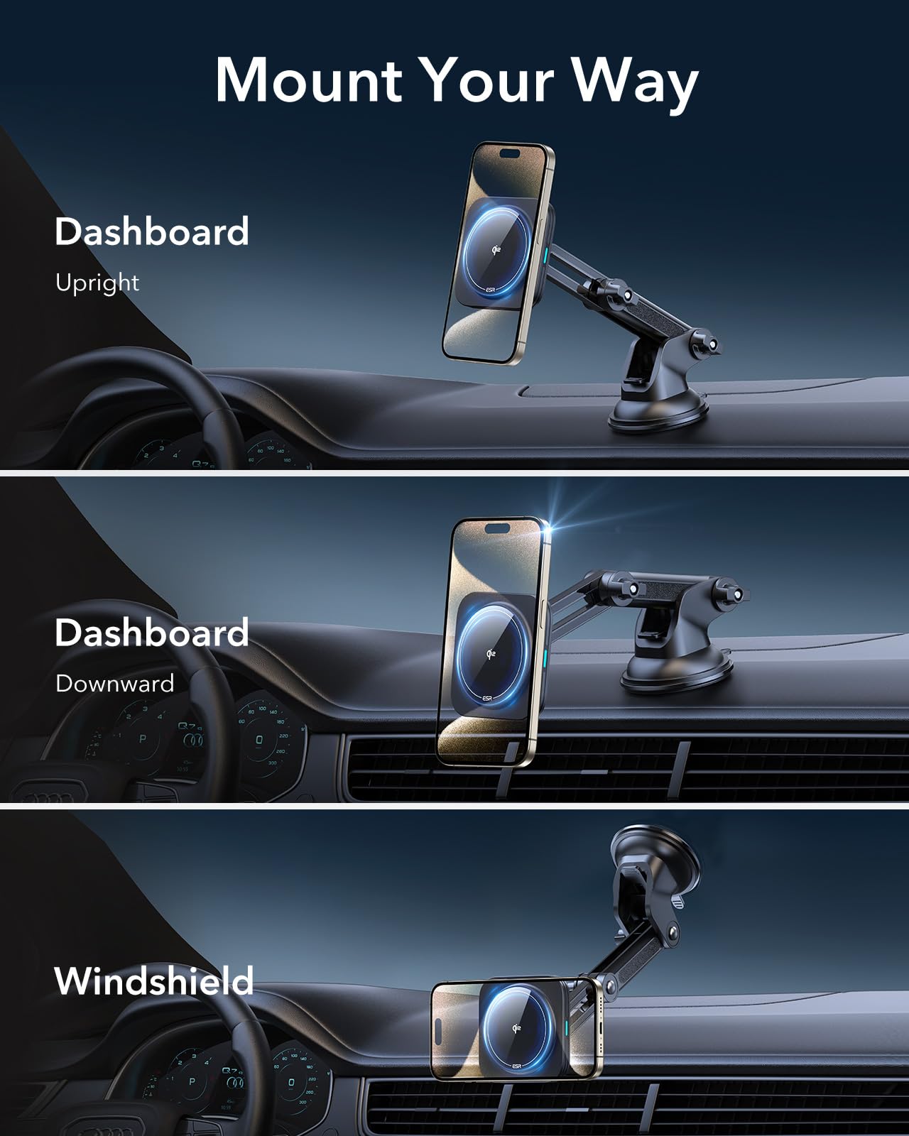 Esr For Qi2 15W Magsafe Car Mount Charger, Qi2 Certified Magsafe Car Charger, Dashboard/Windshield Magnetic Wireless Car Charger