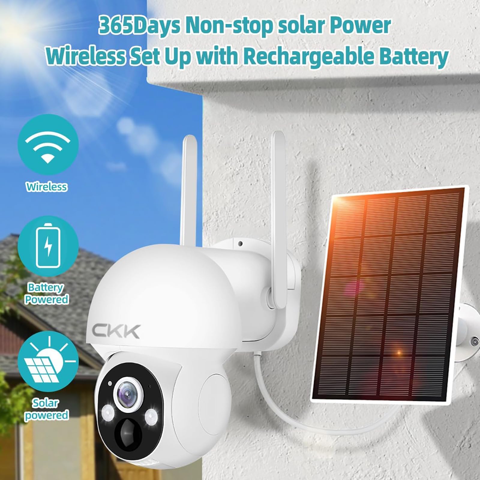 4Mp Solar Camera Security Outdoor, Ptz Wireless Security Cameras, Wire-Free, Pan/Tilt/Zoom, Pir Detection, 2-Way Audio, Ip66 Wat