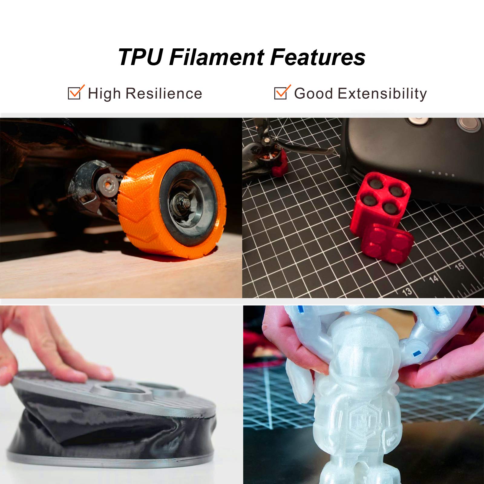 Novamaker Tpu Filament 1.75Mm, Grey Flexible Tpu 3D Printer Filament With 20G Cleaning Filament, 2.0Lbs Spool, Dimensional Accur