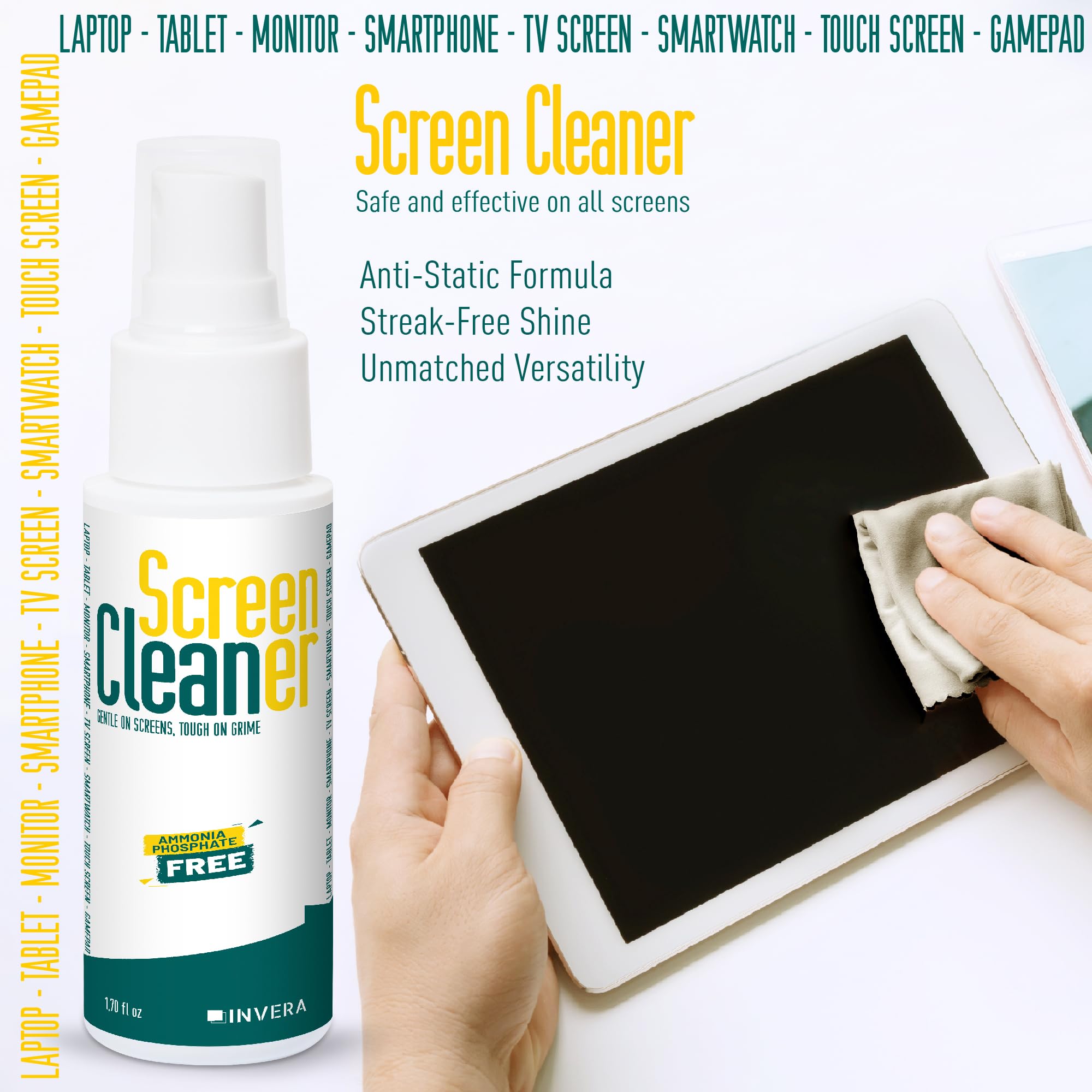 Screen Cleaner Spray With Microfiber Cloth, Laptop Cleaner, Tv Screen Cleaner, Electronic & Lens Cleaner Spray   Versatile For P