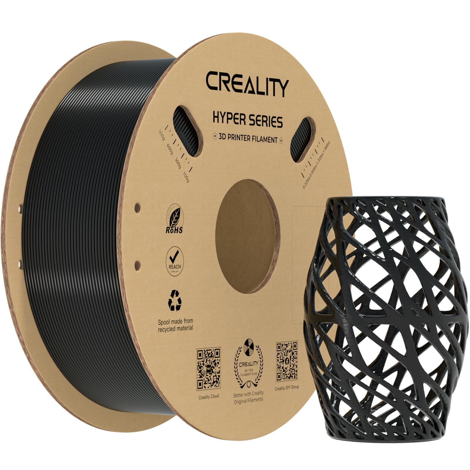 Creality Black Petg Filament 1.75Mm For K1 Max, 3D Printer Filament Designed For High Speed 30 600Mm/S, 1Kg(2.2Lbs)/Spool Hyper