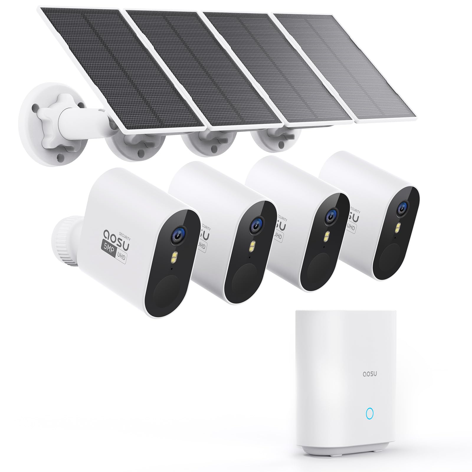 Aosu 3K/5Mp Solar Security Cameras Outdoor Wireless, Ultra Hd Video Home Security System 4 Cam Kit With 166� Ultra Wide Angle, Cam To Cam Sync, Color Night Vision, Spotlight & Siren, No Monthly Fees