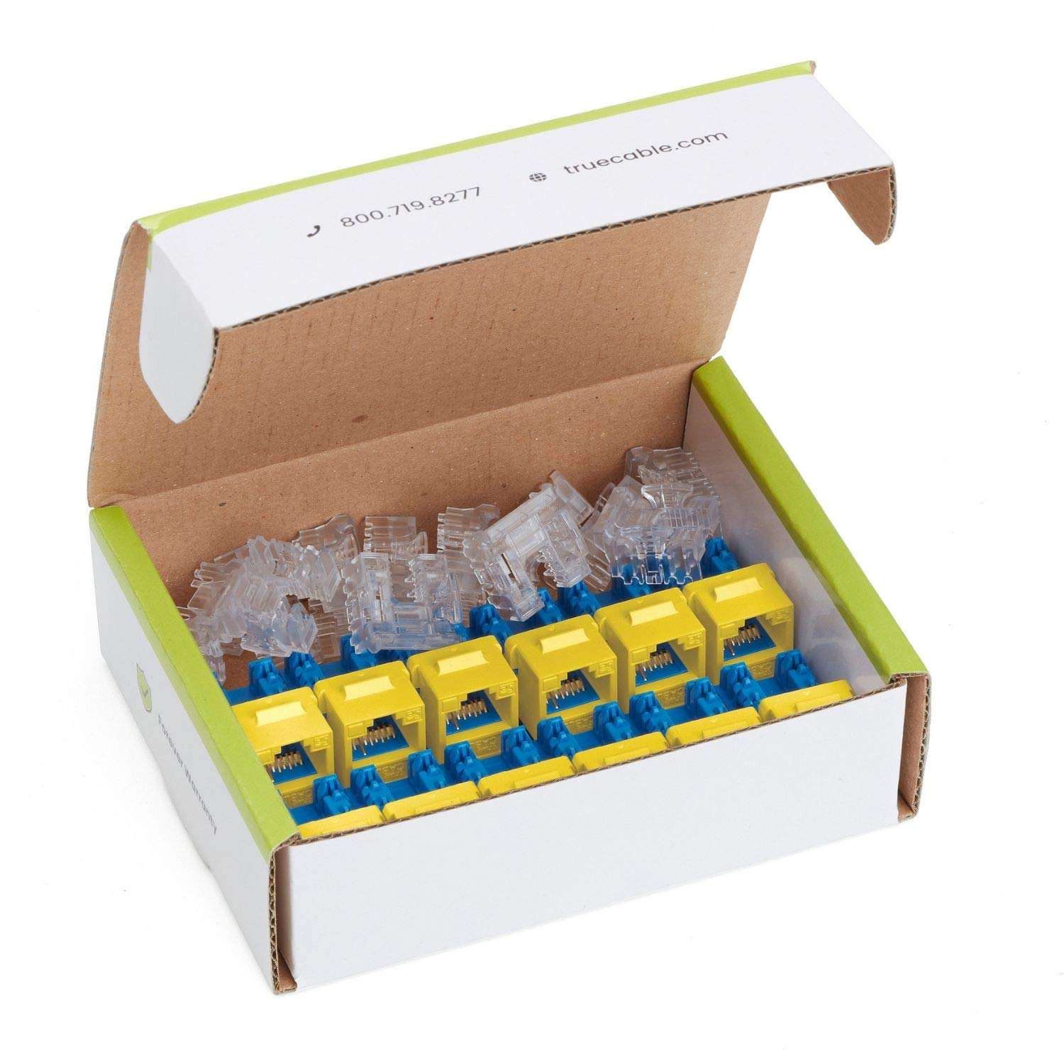 Truecable Cat5E Keystone Jack, Unshielded (Utp), 90 Degree Punch Down, Poe++ (4Ppoe) 100W, Ul Listed, Etl Verified, Ansi/Tia Certified, Modular Rj45 Female, Yellow, 12 Pack