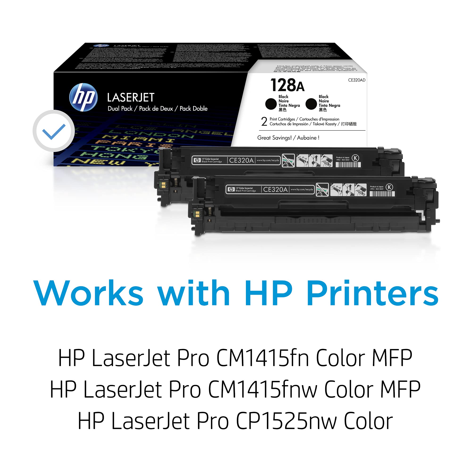 Hp Original 128A Black Toner Cartridges (2 Pack) | Works With Laserjet Pro Cm1415 Color, Cp1525 Color Series | Ce320Ad