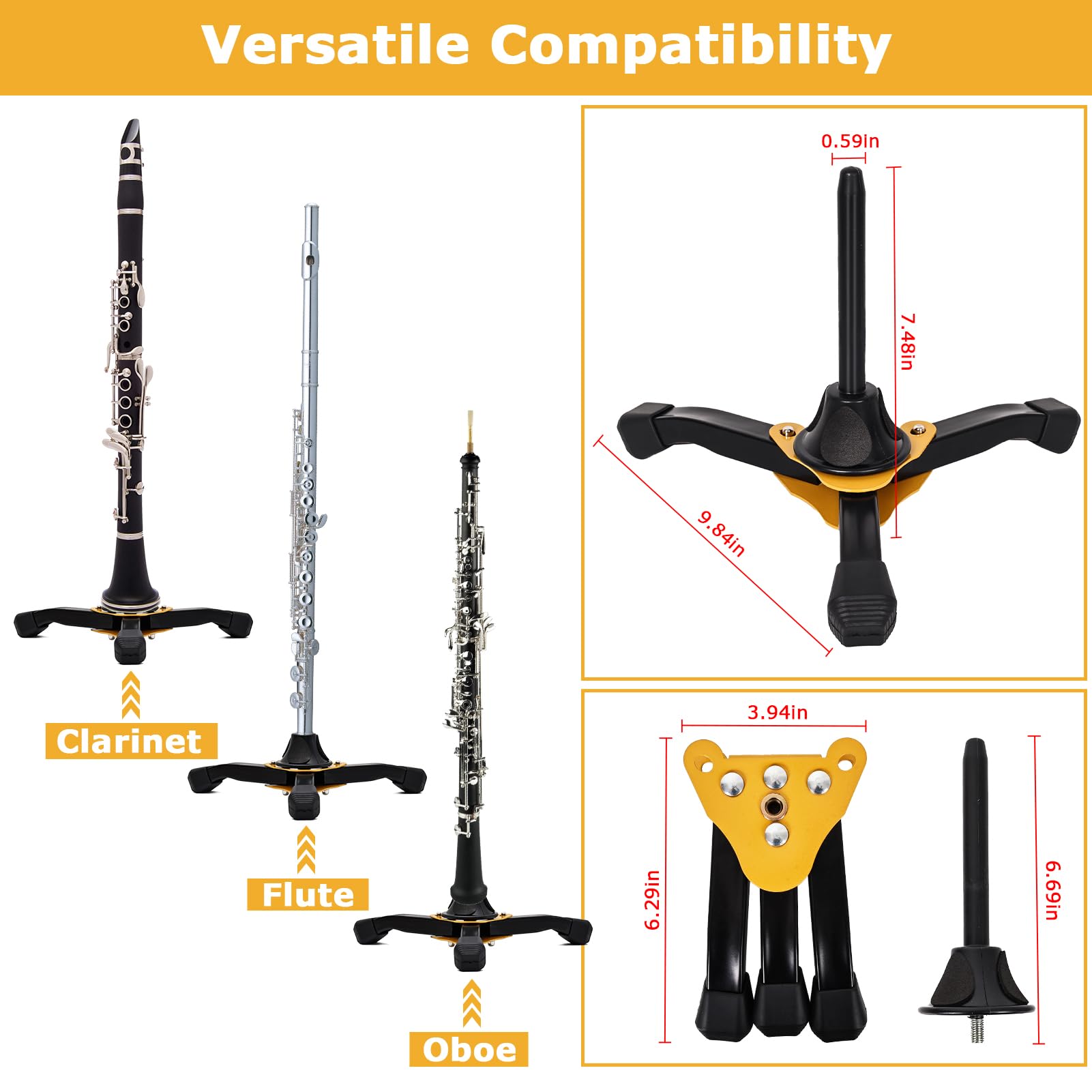Juvaeny Clarinet Stand, Portable Flute Clarinet Stand With Flannel Bag,Clarinet Cleaning Cloth And Mouthpiece Brush, Foldable Fl
