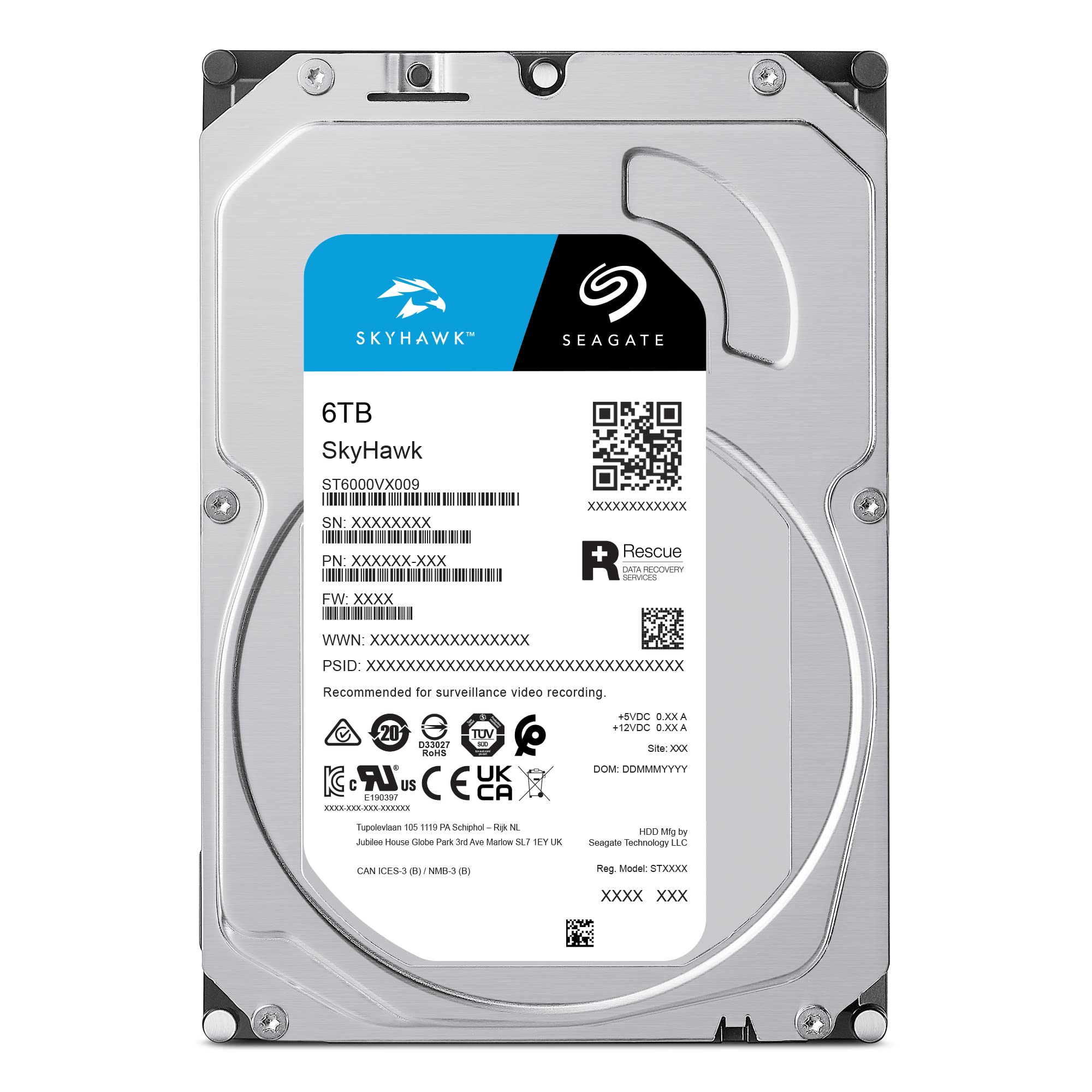 Seagate Skyhawk 6TB Video Internal Hard Drive HDD � 3.5 Inch SATA 6Gb/s 256MB Cache for DVR NVR Security Camera System with in House Rescue Services (ST6000VXZ09/009)