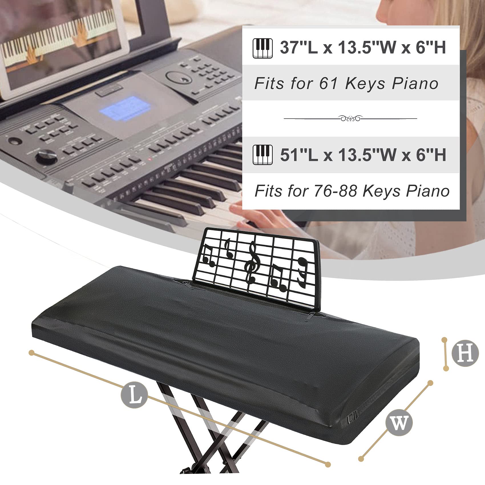 Explore Land Premium Piano Keyboard Dust Cover With Music Stand Opening   Stretchy Leather Piano Protector For 61 88 Keys Digita