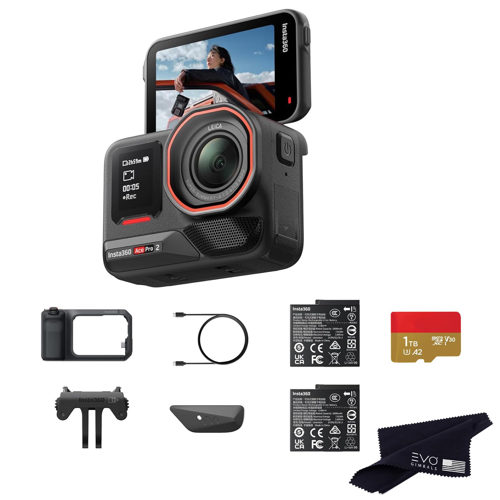 Insta360 Ace Pro 2 Dual Battery Xplorer Pro Bundle with 1TB Card- 8K Waterproof Action Camera Co-Engineered with Leica, Flagship