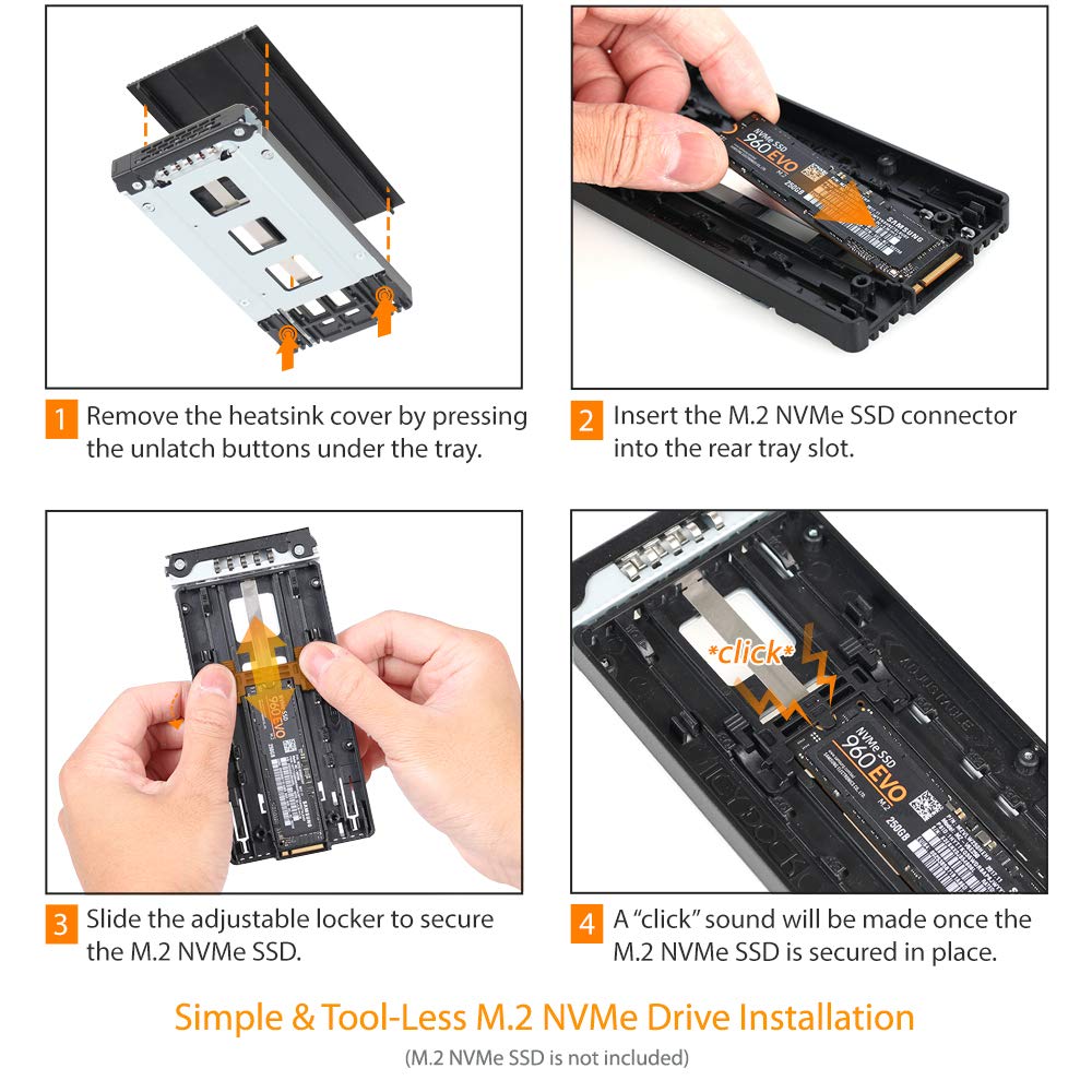 Icy Dock 2 Bay M.2 Pcie 3.0/4.0 Nvme Ssd Mobile Rack For External 3.5    Drive Bay | Tougharmor Mb834M2K-B