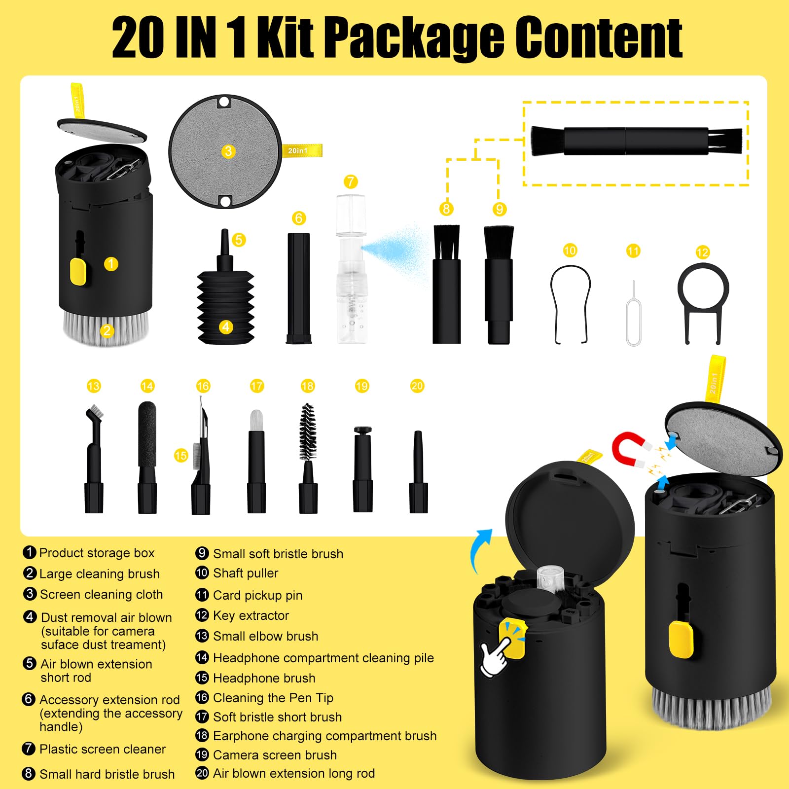 Computer Keyboard Cleaner Kit, Laptop Screen Cleaning Spray For Iphone Airpods Cell Phone Macbook Ipad Pro, 20 In 1 Electronic C