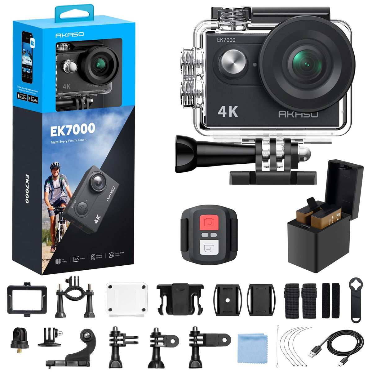 Akaso Ek7000 4K30Fps Action Camera   131Ft Waterproof Camera With Eis 4X Zoom Remote Control Ultra Hd 20Mp Underwater Camera Wit