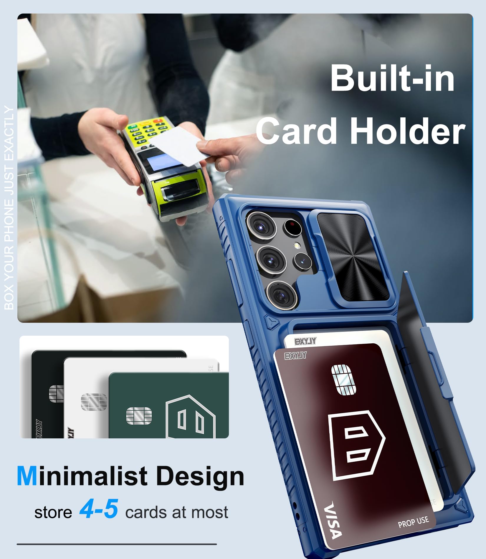 Bxyjy For Samsung Galaxy S24 Ultra Wallet Case, Built In Card Holder (Store 4 5 Cards) & Kickstand & Slide Camera Cover, Militar