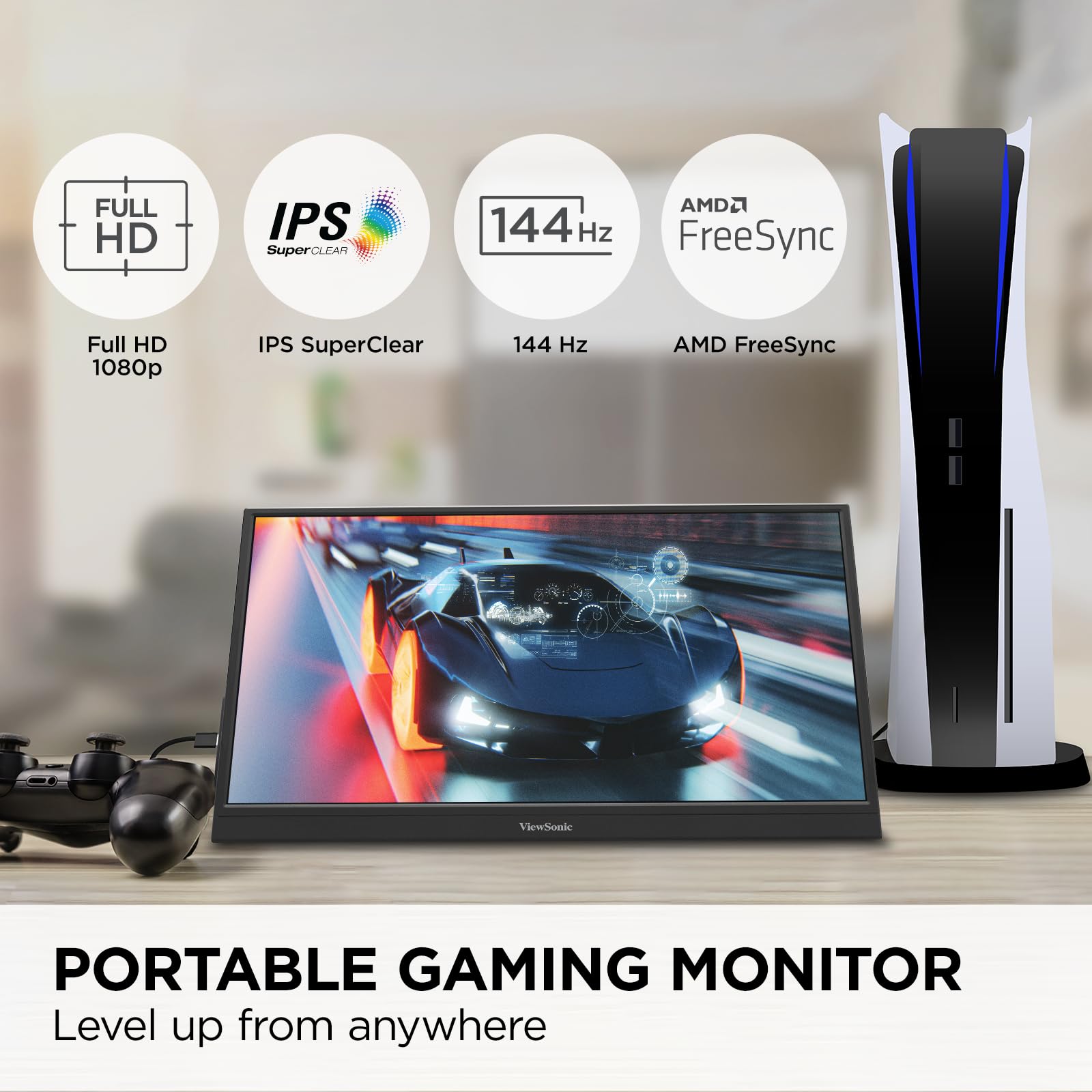 Viewsonic Vx1654 16 Inch 1080P Ips Portable Gaming Monitor With 144Hz, Amd Freesync, 2 Way Powered 60W Usb C, Mini Hdmi, And Bui