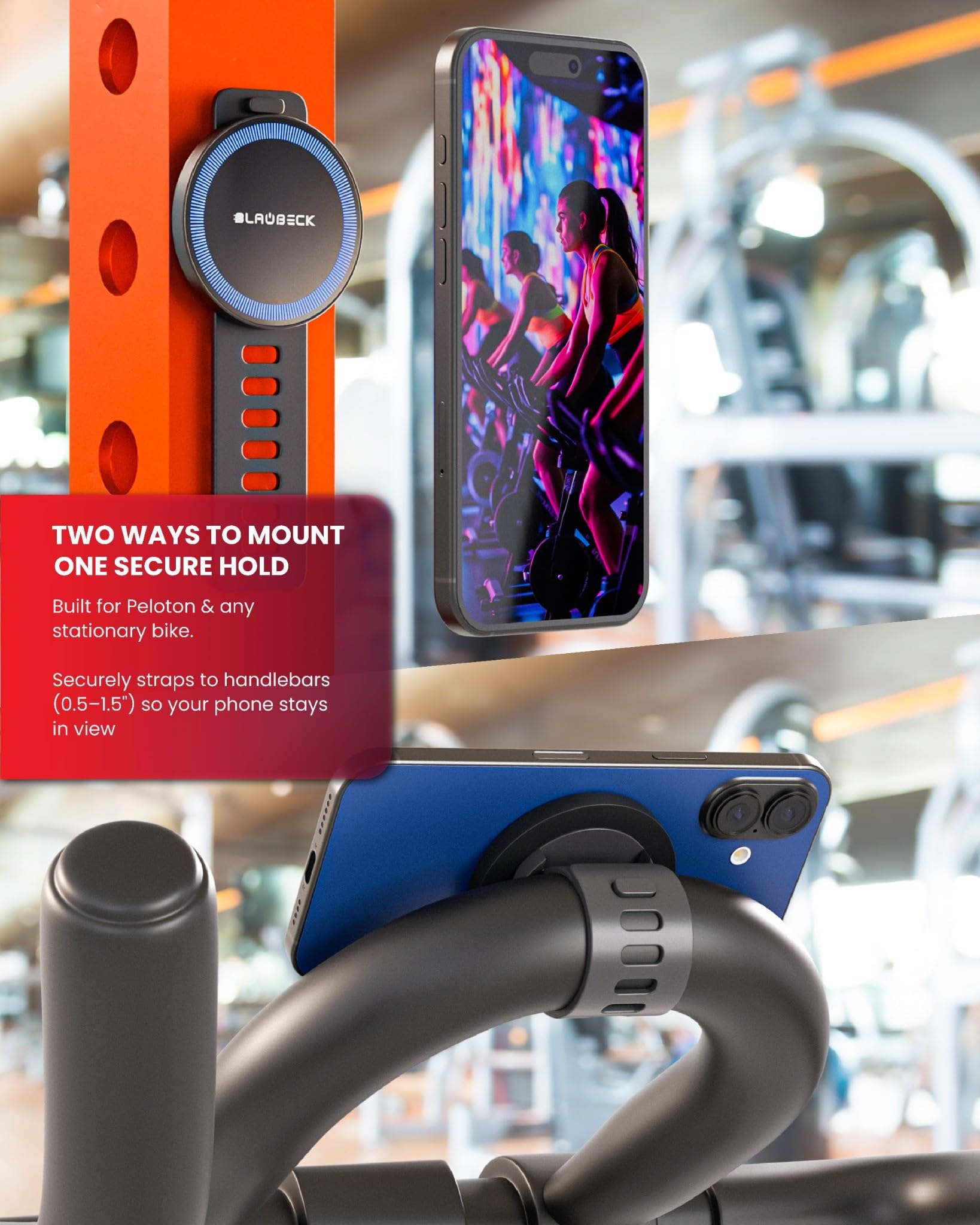 Gym Stationary Bike Mount With Adjustable Straps For Magsafe - Magnetic Phone Holder For Gym Equipment & Golf Push Cart - Compat