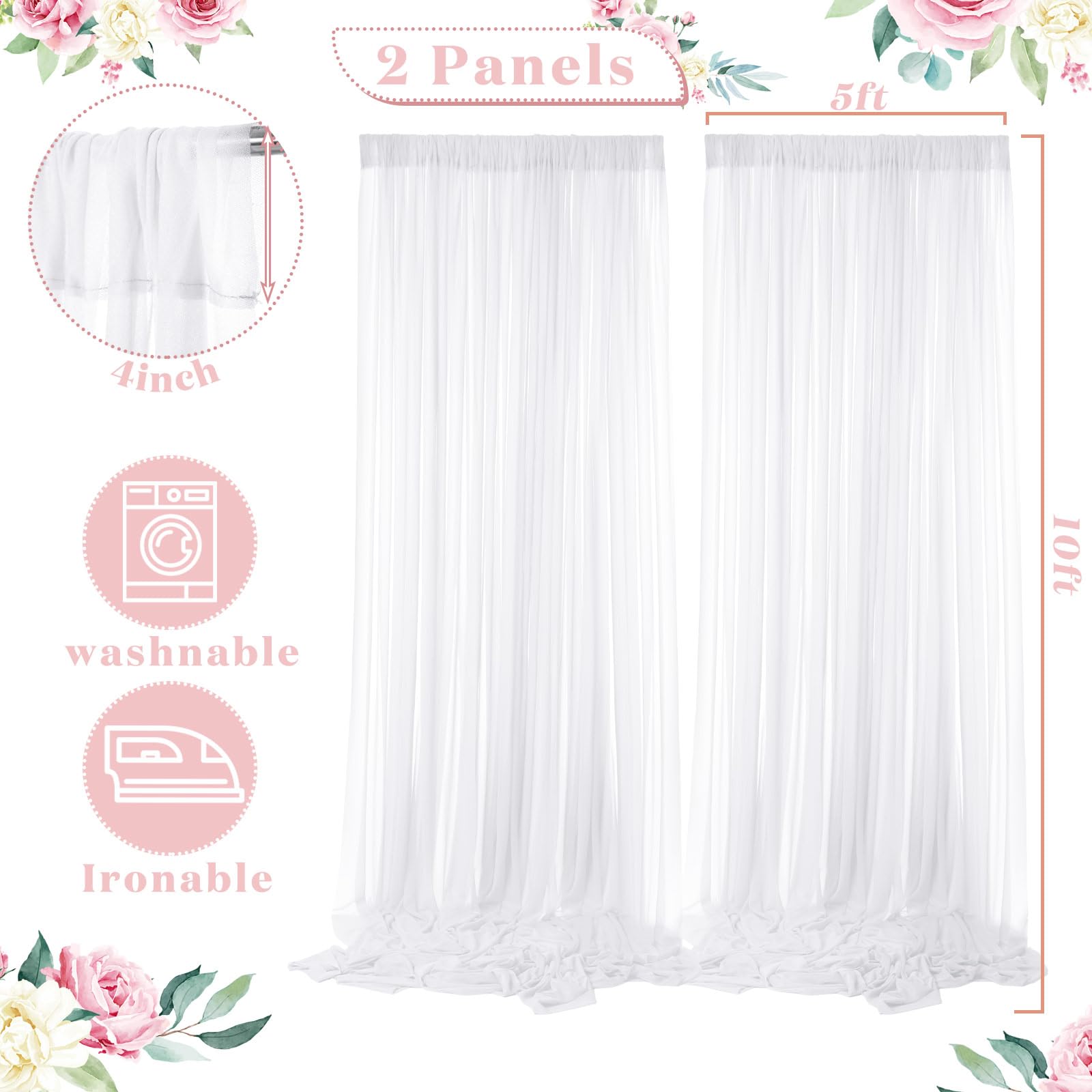 Bbto 2 Panels White Backdrop Curtains With Lights White Curtains For Parties Led Polyester Wedding Backdrop Window Curtains For