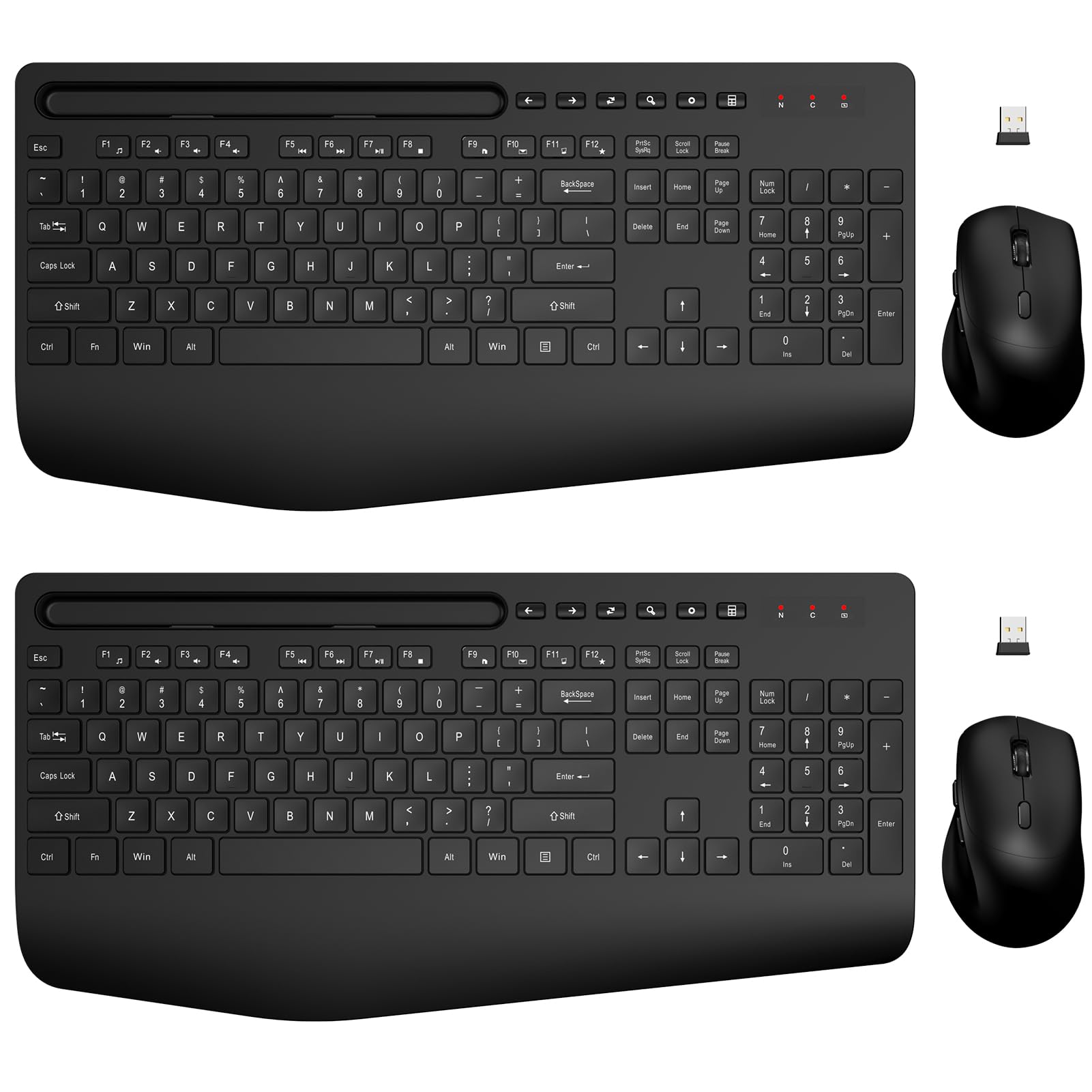 Wireless Keyboard And Mouse Combo 2 Pack   Full Sized Ergonomic Keyboard With Wrist Rest, Phone Holder, Sleep Mode, Silent 2.4Ghz Cordless Keyboard Mouse Combo For Computer, Laptop, Pc, Mac, Windows
