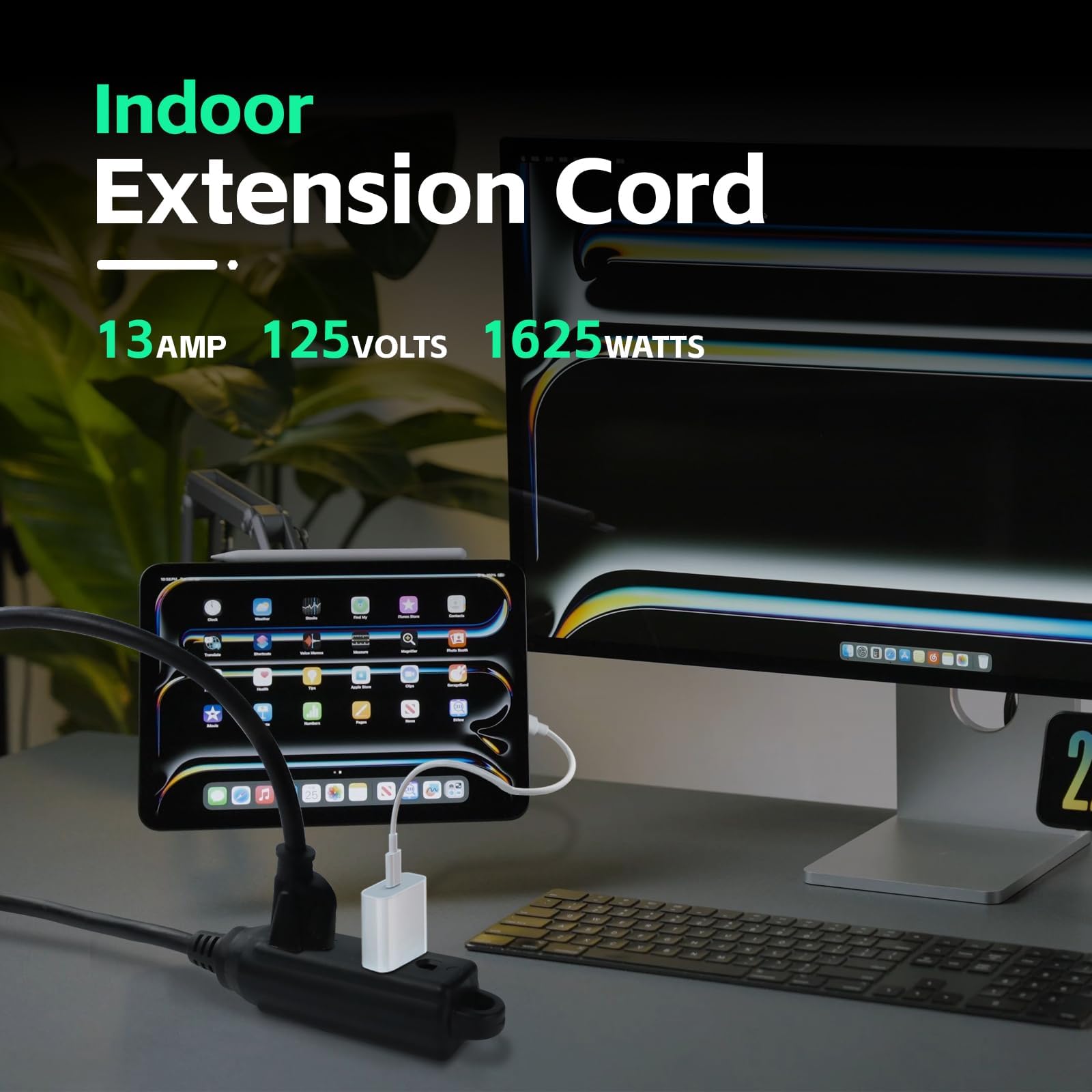 Ep Low Profile 10 Ft Flat Plug Extension Cord   16 Awg 3 Prong Grounded Cable With 3 Outlets, Perfect For Indoor Use, Black, Ul