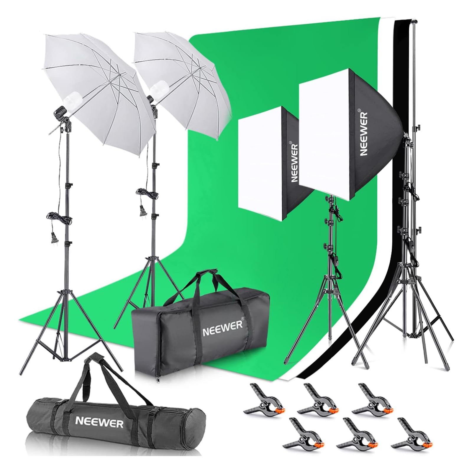 Neewer Photography Lighting Kit With Backdrops, 8.5X10Ft Backdrop Stands, Ul Certified 5700K 800W Equivalent 24W Led Umbrella So