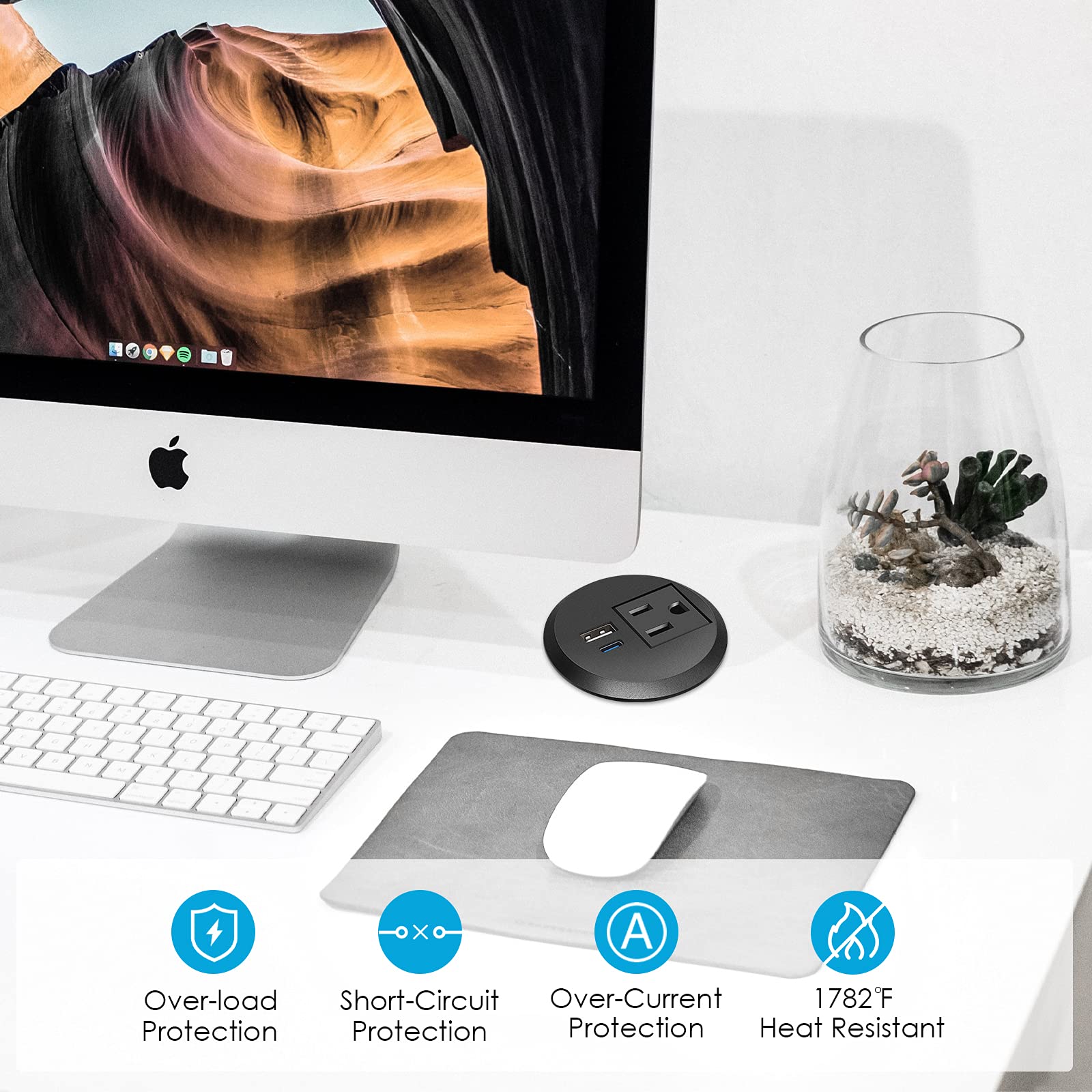 Desktop Power Grommet 2 Inch,Usb C Pd 20W Fast Charging Station,Desk Hole Grommet Recessed Outlet,Round Desktop Conference Room