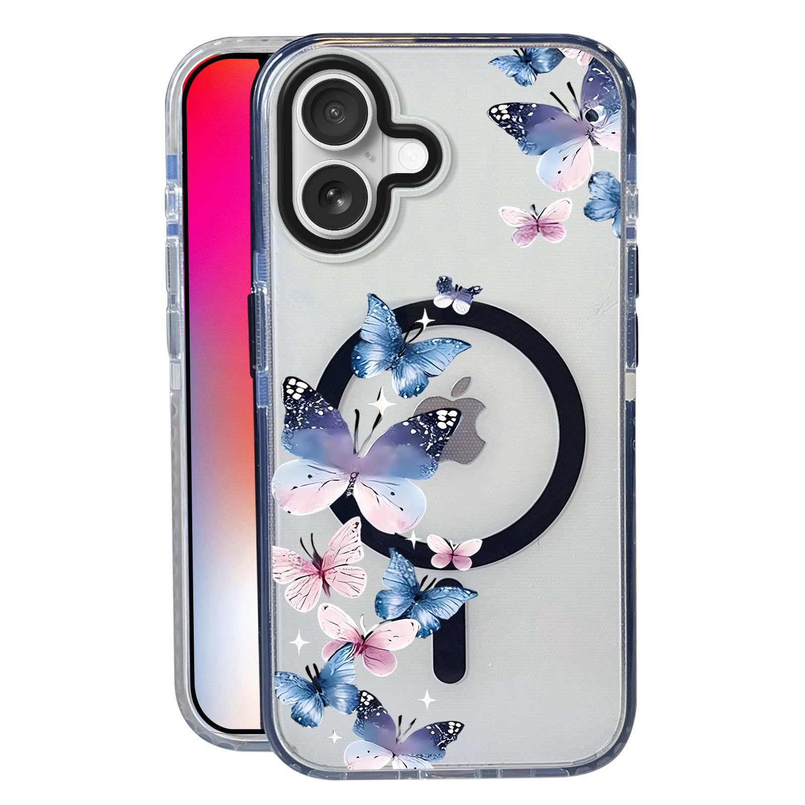 Nimeey Butterflies Flutter for iPhone 17 Case,MagSafe Compatible,Matte Soft Slim Shockproof Cover,Anti-Fingerprint,Anti-Yellowin