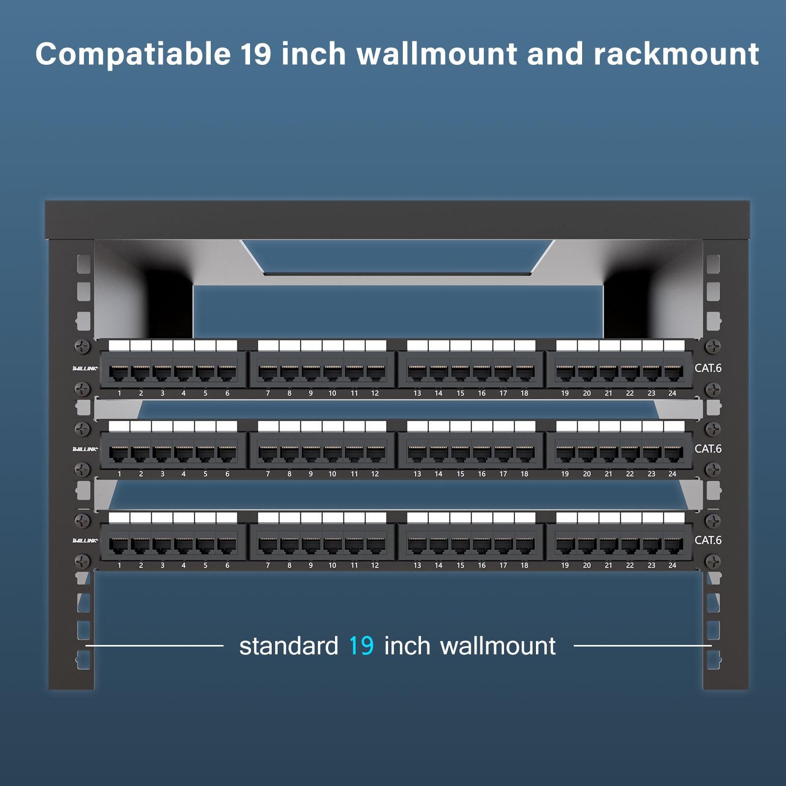 Iwillink 10Gbps Patch Panel 24 Port, Cat6 Patch Panel, Rj45 Keystone Network Patch Panel Rackmount Or Wall Mount For Gigabit Net
