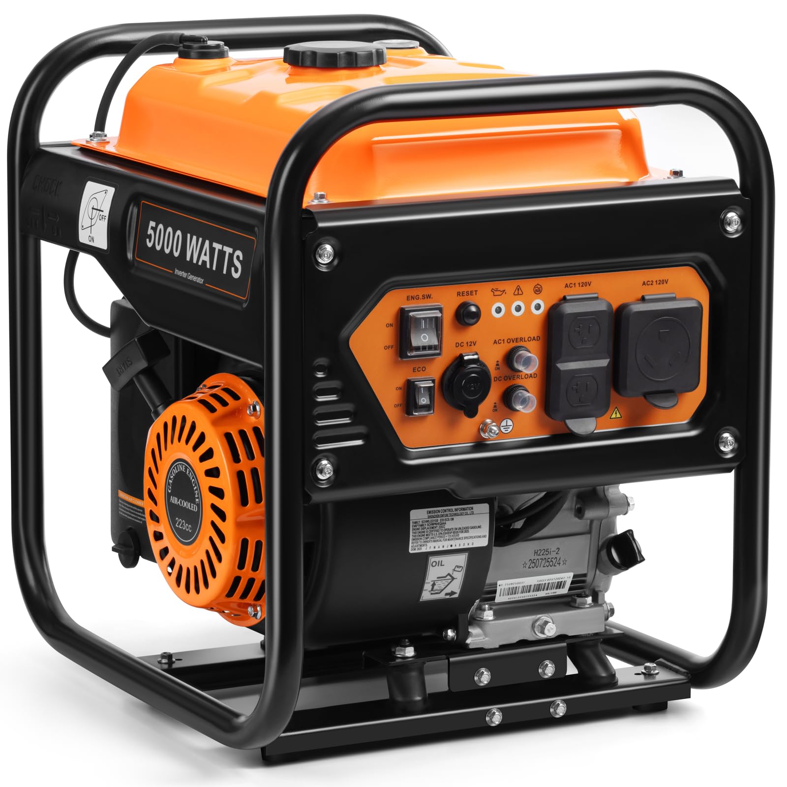 Oxseryn 5000W Inverter Generator Gas Powered, Open Frame Generator, Portable Outdoor Power Equipment, Emergency Home Backup, RV 