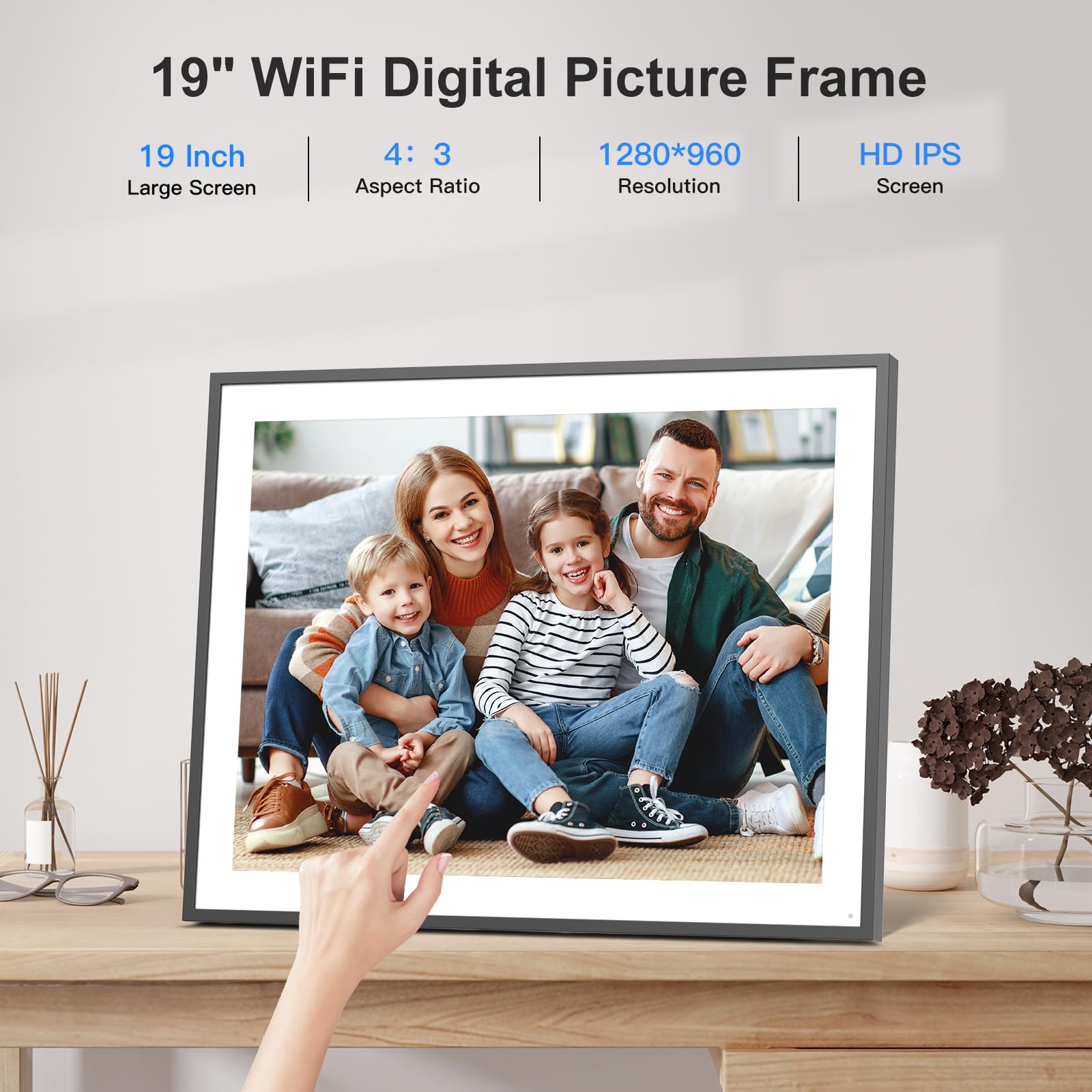 Smart Digital Picture Frame 19 Inch Photo Frame   Dual Wifi Large Digital Frame, Touch Screen, 64Gb, Full Function, Wall Mountab