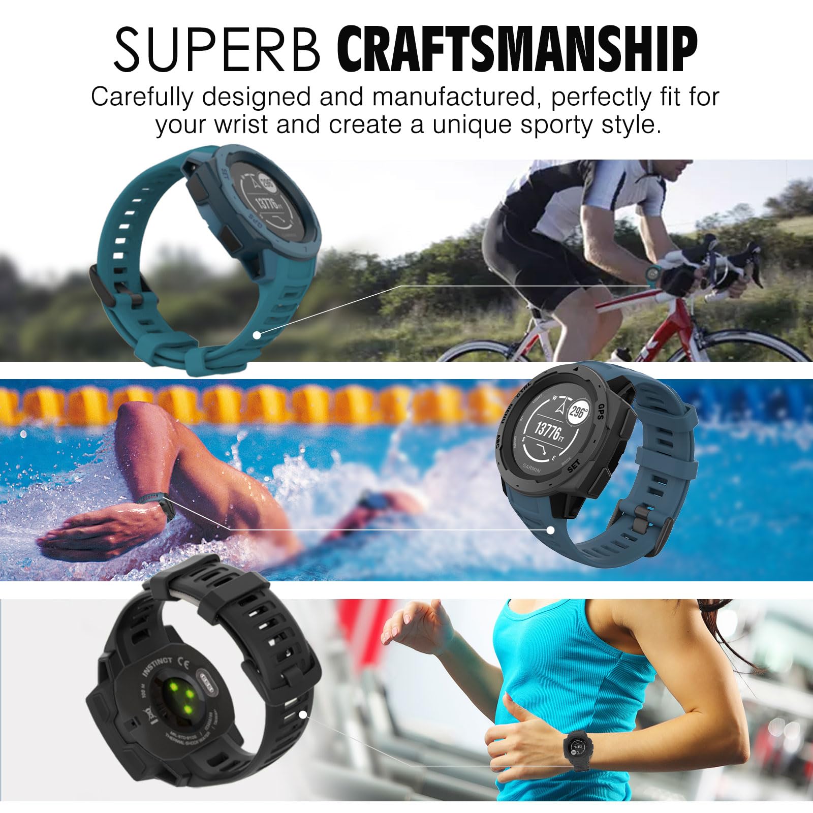 Moko Strap Compatible With Garmin Instinct/Instinct Solar/Tactical/Instinct 2 Gps Smartwatch, 22Mm Soft Silicone Sport Replaceme