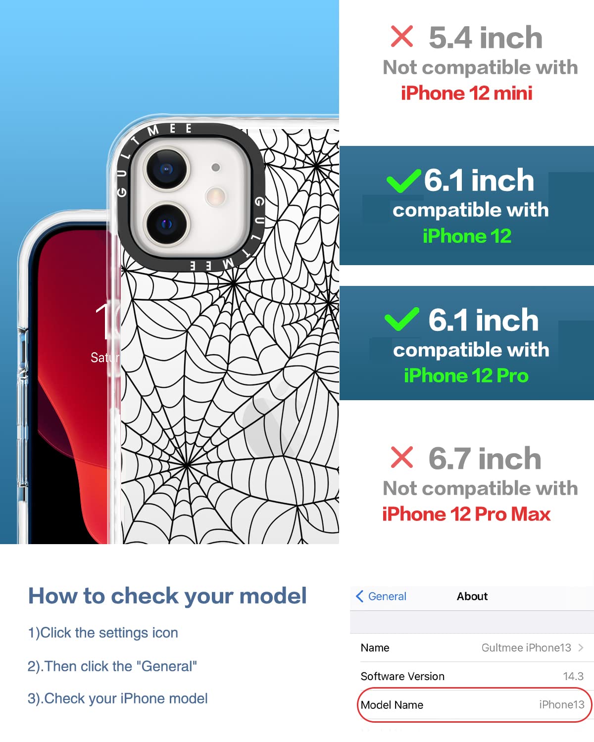 Gultmee For Iphone 12 Case & Iphone 12 Pro Case 6.1Inch With Tempered Glass Screen Protector,Spider Web Halloween Print Design W