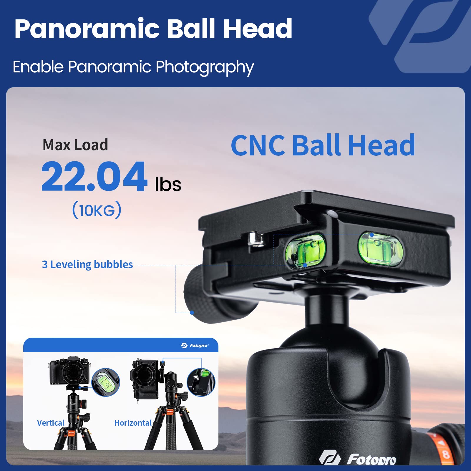 Fotopro Horizontal Camera Tripod 62.6 Inch Carbon Fiber 360 Degree Ball Head Quick Release Plate Dslr Tripod For Travel Camera V