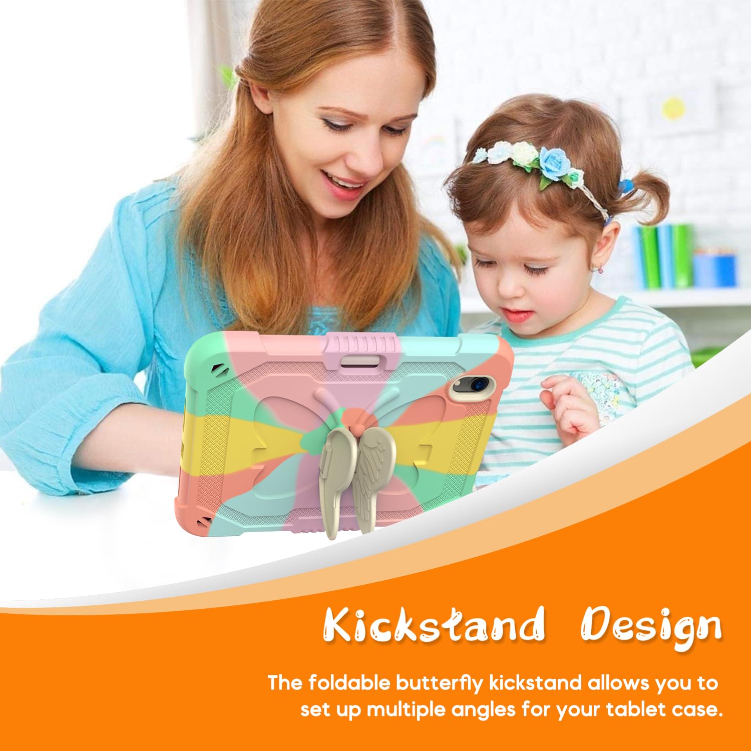 Dreamerx Ipad Mini 6 Case With Butterfly Kickstand Pencil Holder Shoulder Strap, Heavy Duty Rugged Protective Cute Cover For Kid