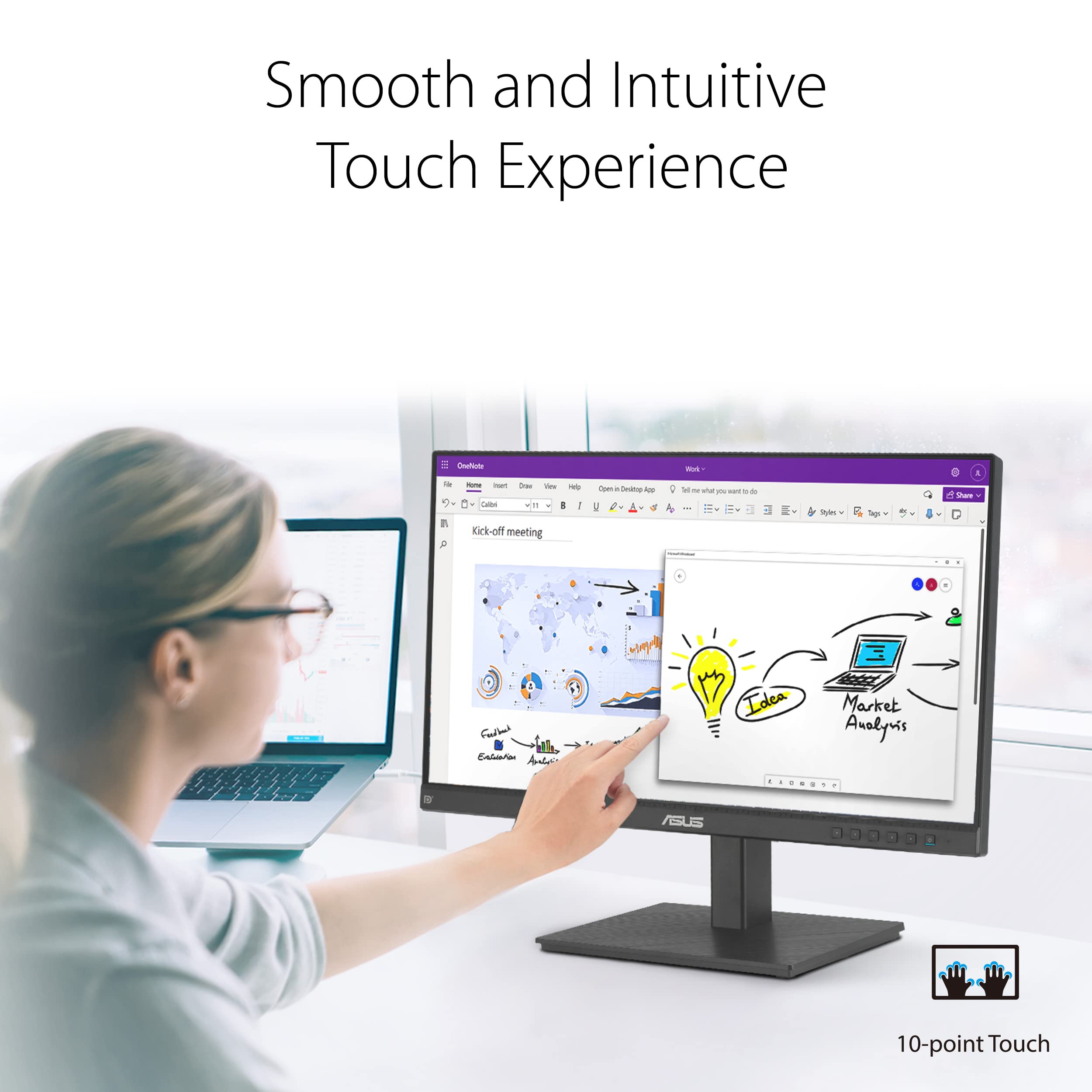 Asus 24 1080P Multi-Touch Monitor (Be24Ecsbt) - Full Hd, Ips, 10-Point Touch, Ips, Eye Care, Usb-C With Power Delivery, Hdmi, Di