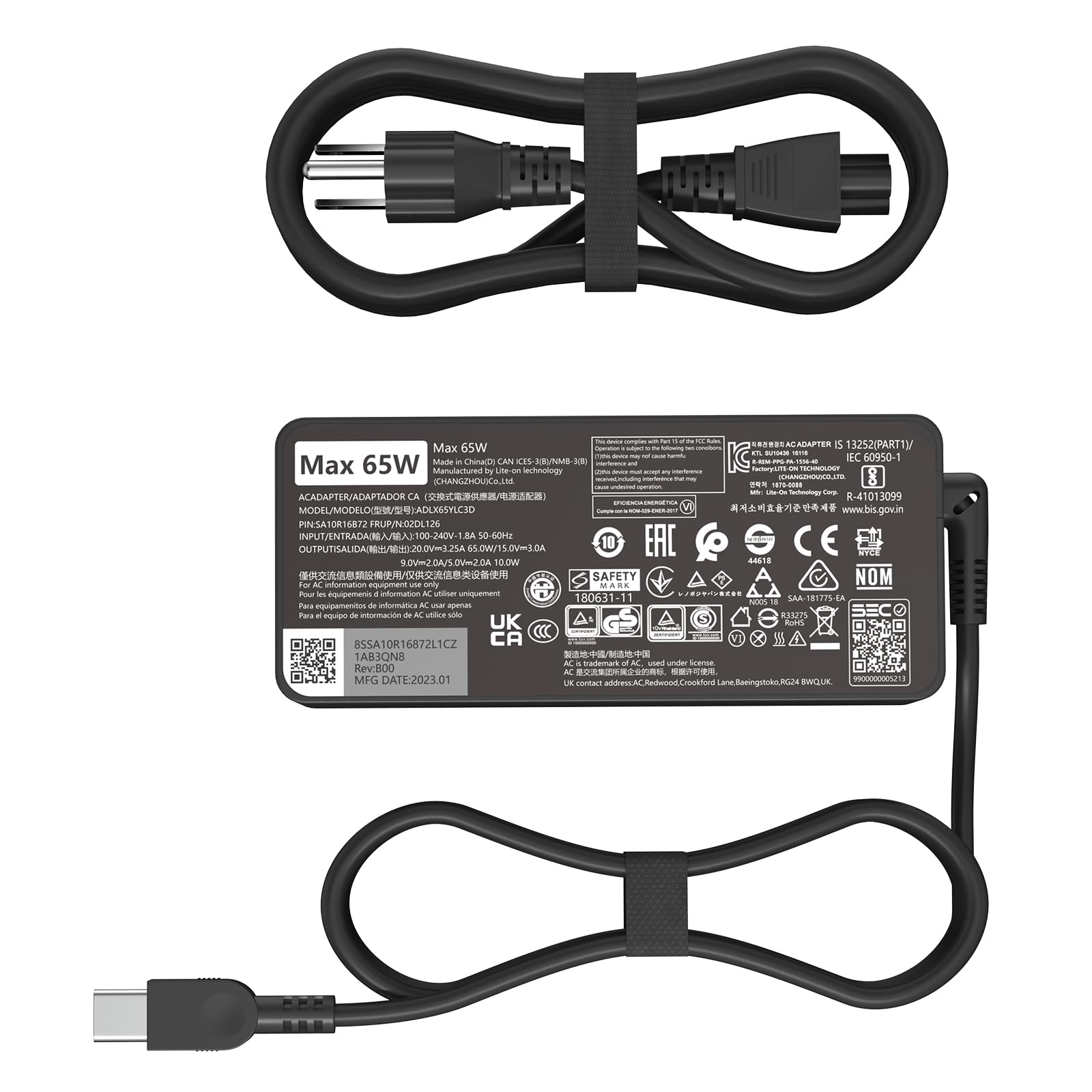 65W 45W USB C AC Charger, Compatible with Lenovo ThinkPad and ThinkBook Yoga Series, ADLX65YLC3D, P/N:02DL126, 20V 3.25A Type C 